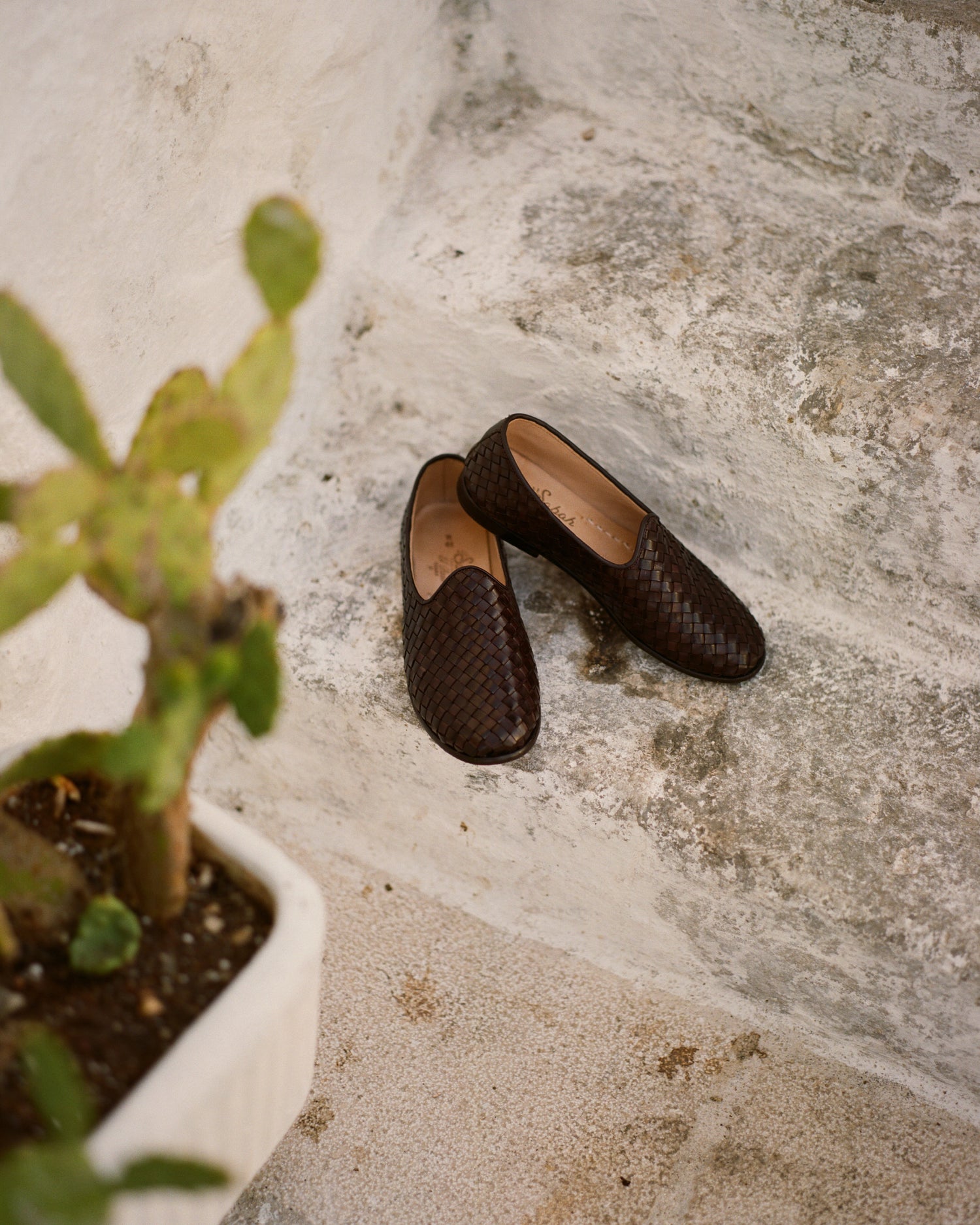 Sabah for Drake's Brown Woven Leather Bolo Shoe