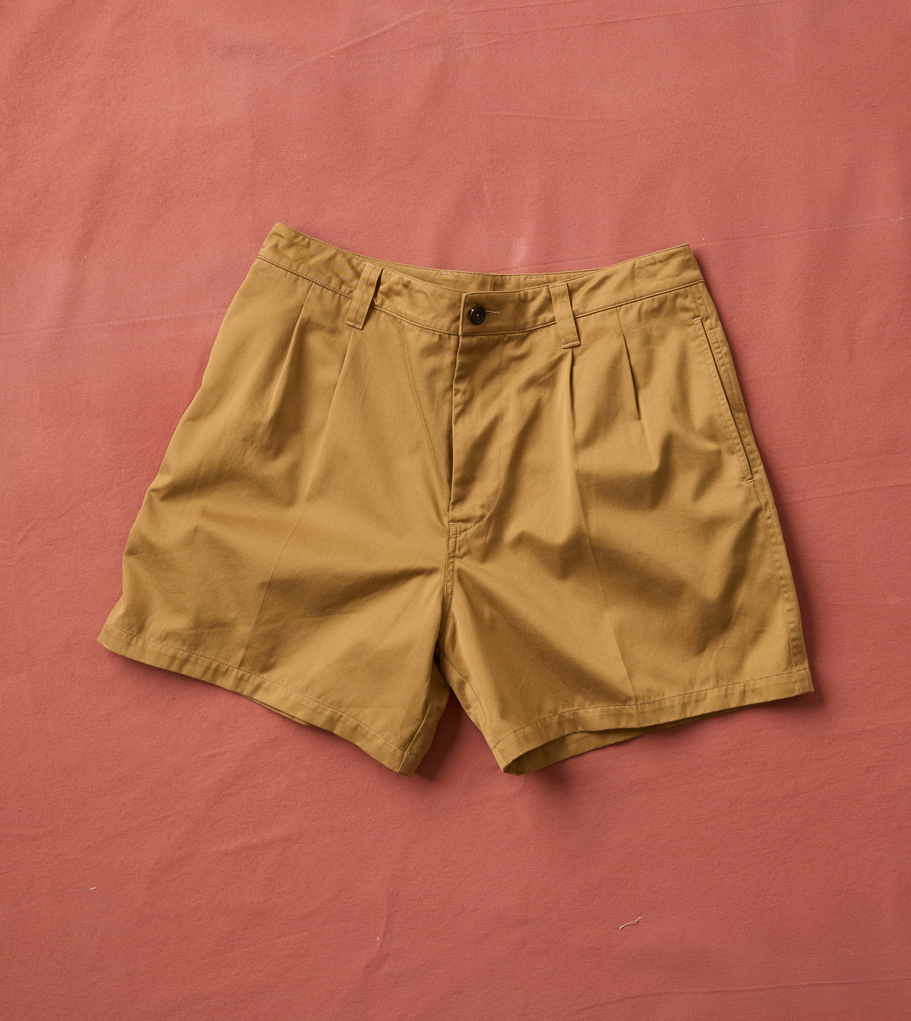 Khaki Cotton Wide Leg Double-Pleat Shorts