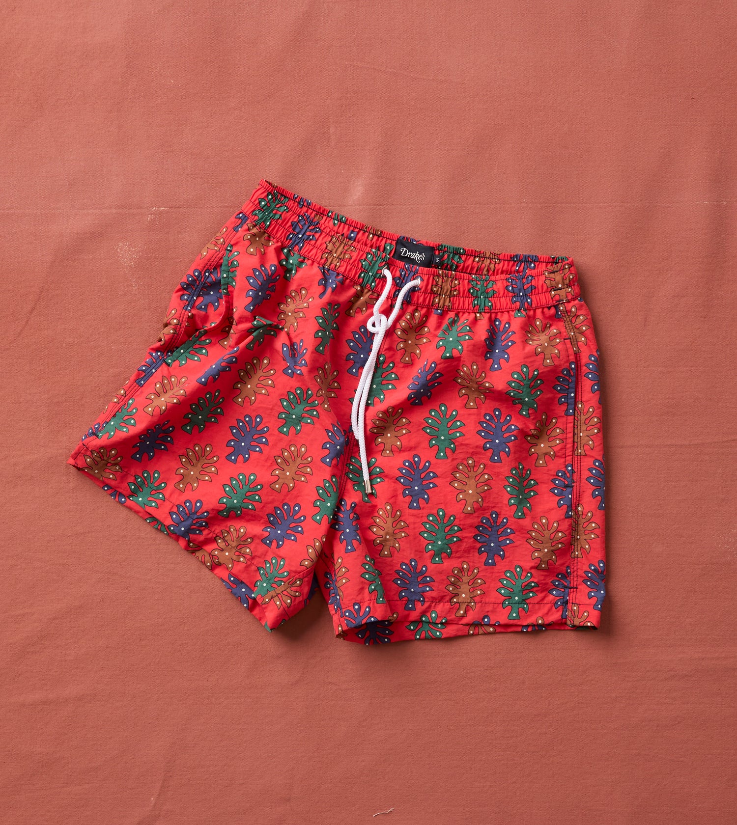 Tree Print Nylon Drawstring Swim Shorts