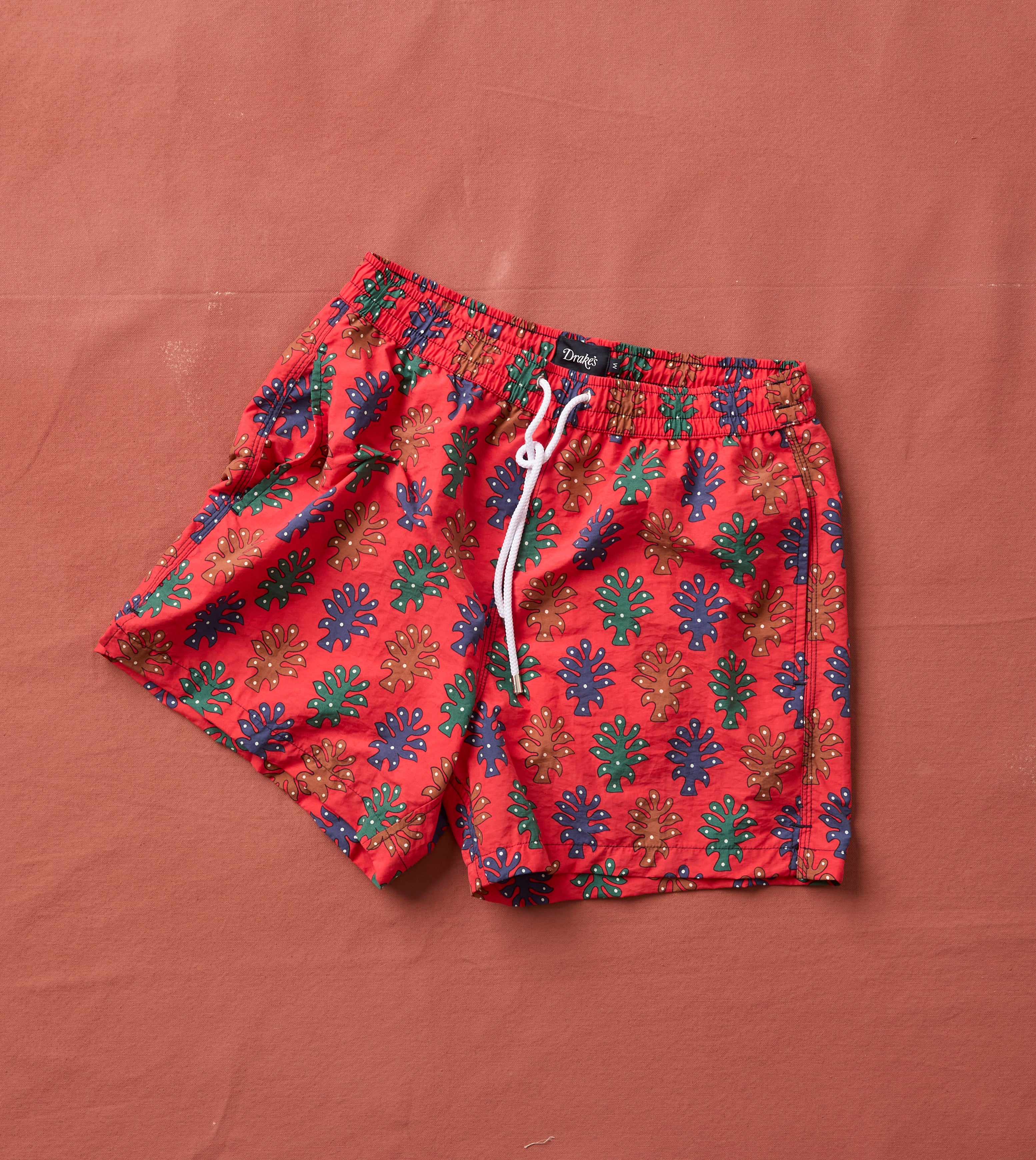 Tree Print Nylon Drawstring Swim Shorts