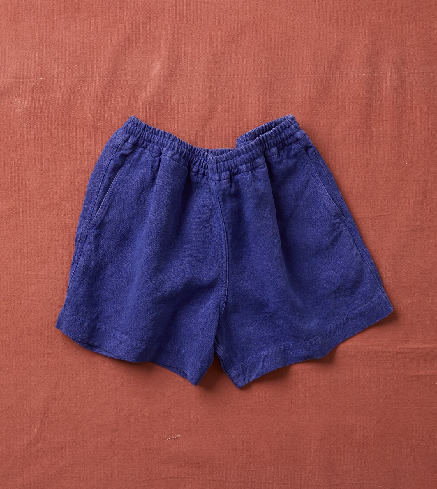 Blue Linen Drawstring Shorts