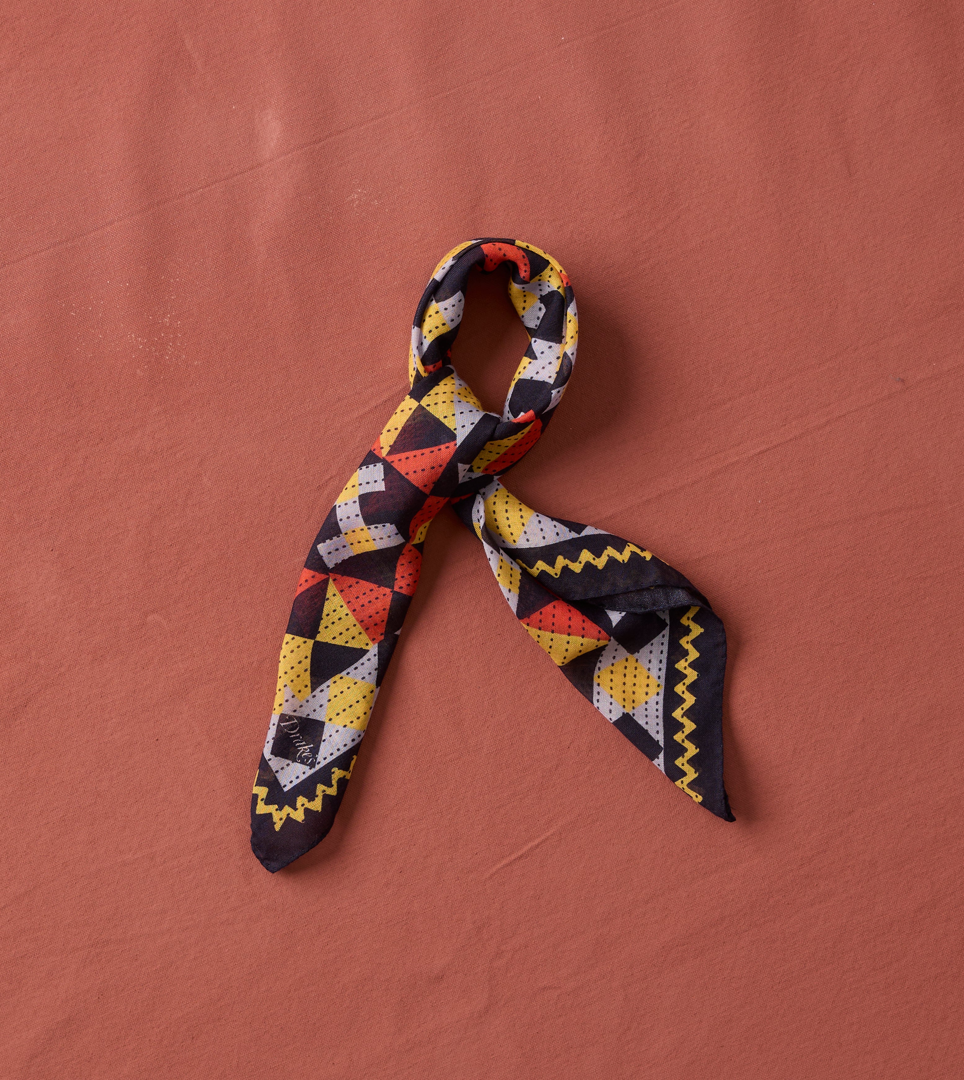 Navy Patchwork Print Wool-Silk Bandana