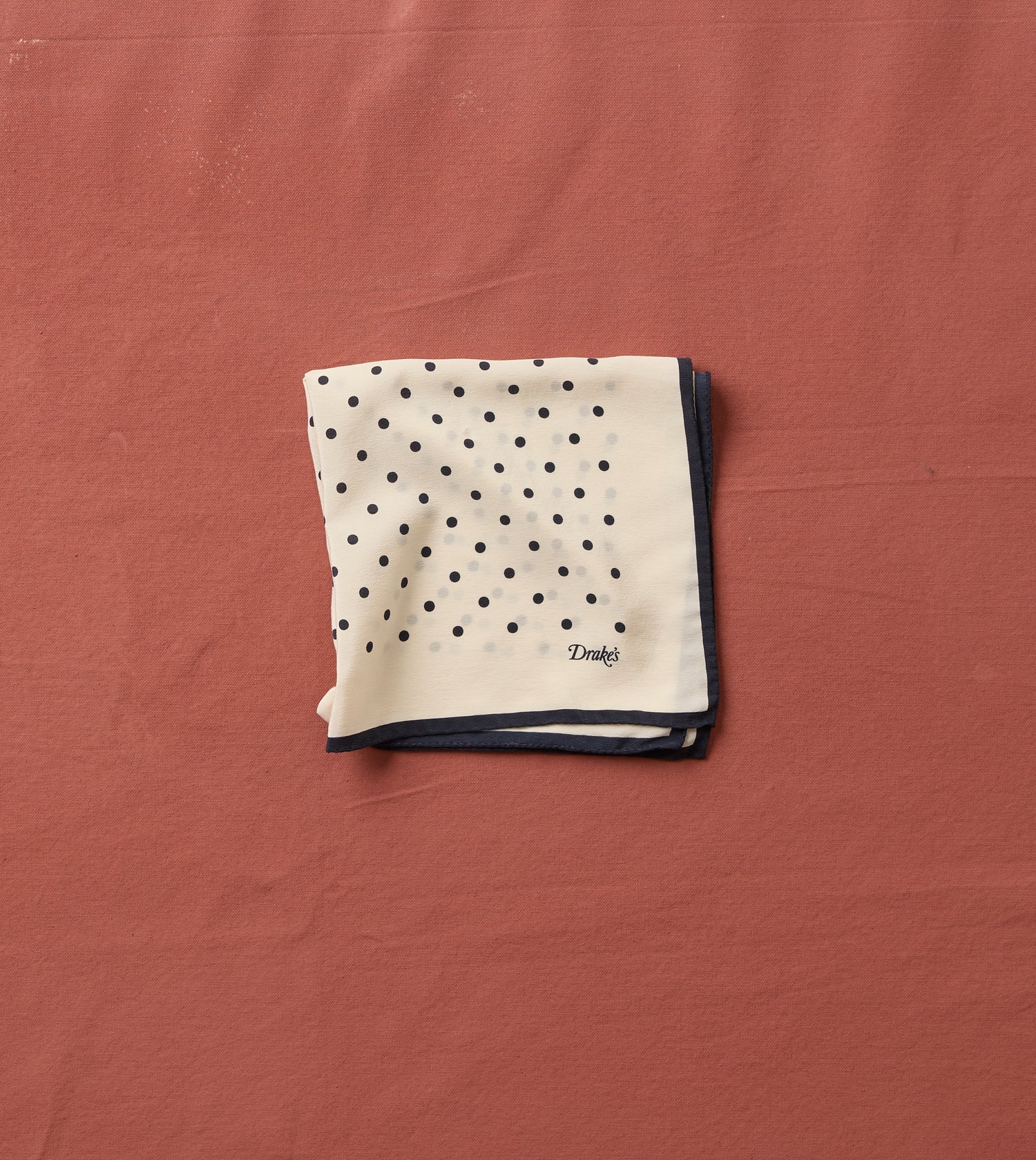 Ecru Polka Dot Print Silk Pocket Square