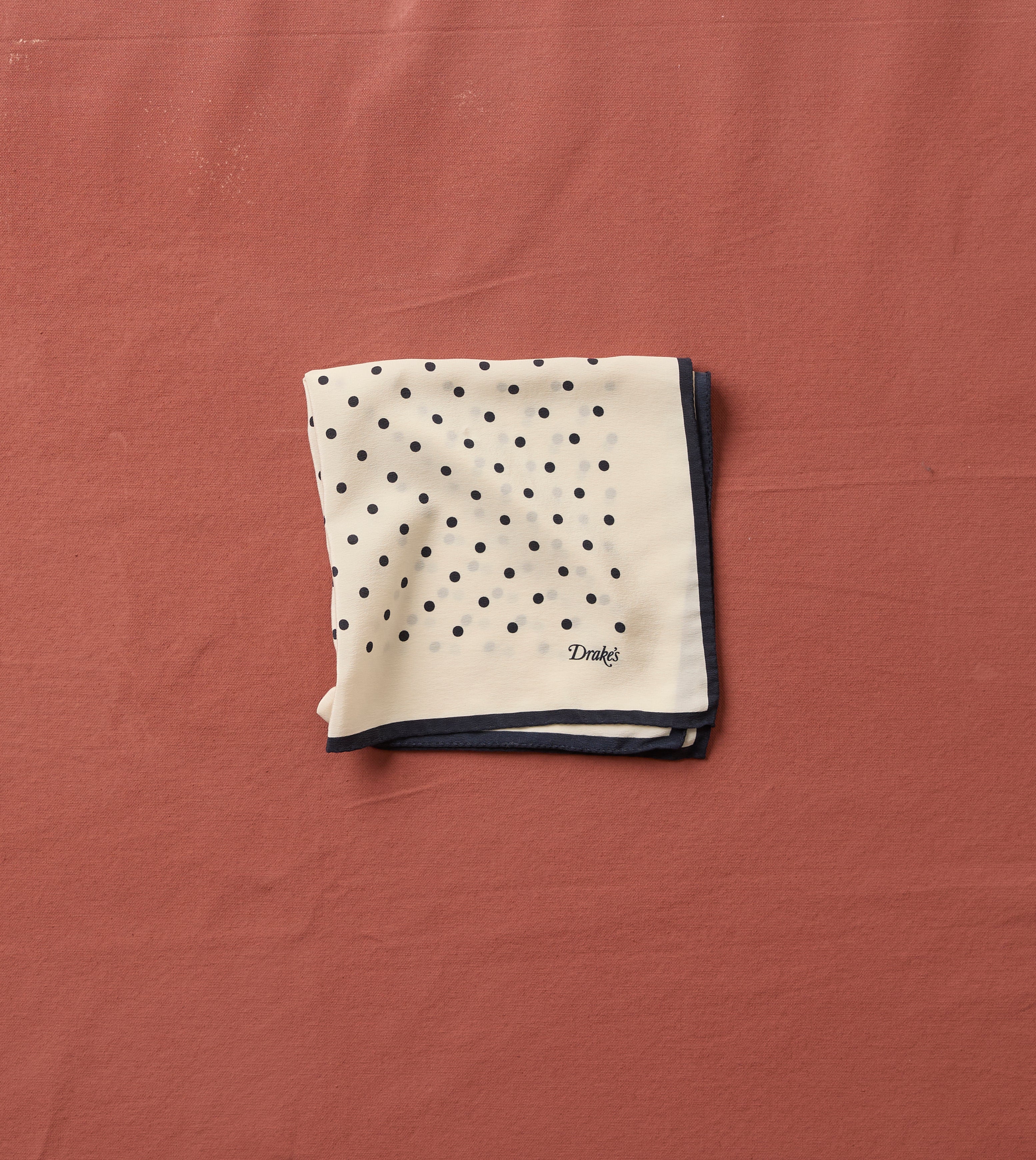 Ecru Polka Dot Print Silk Pocket Square