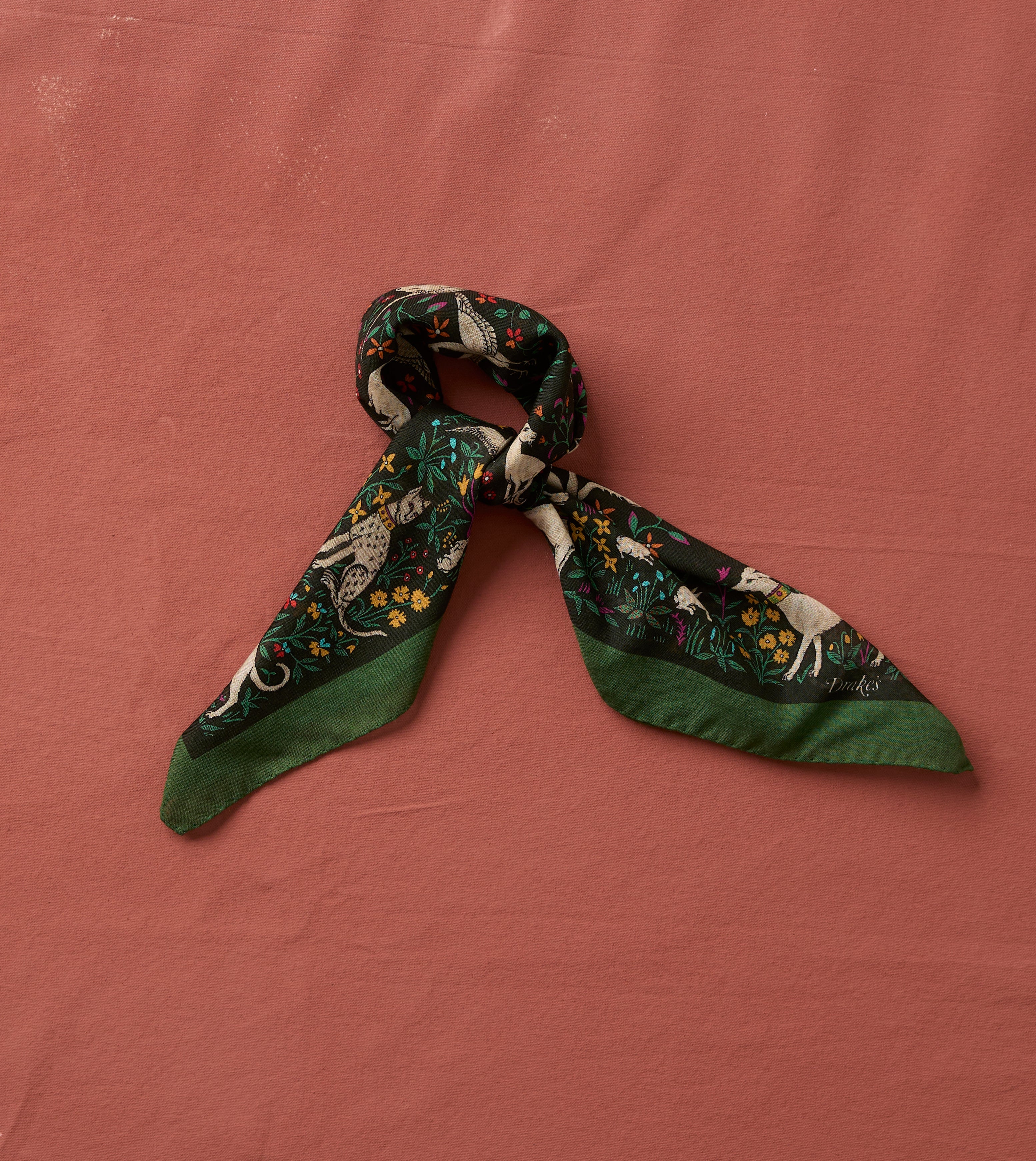 Green Unicorn Print Wool-Silk Bandana