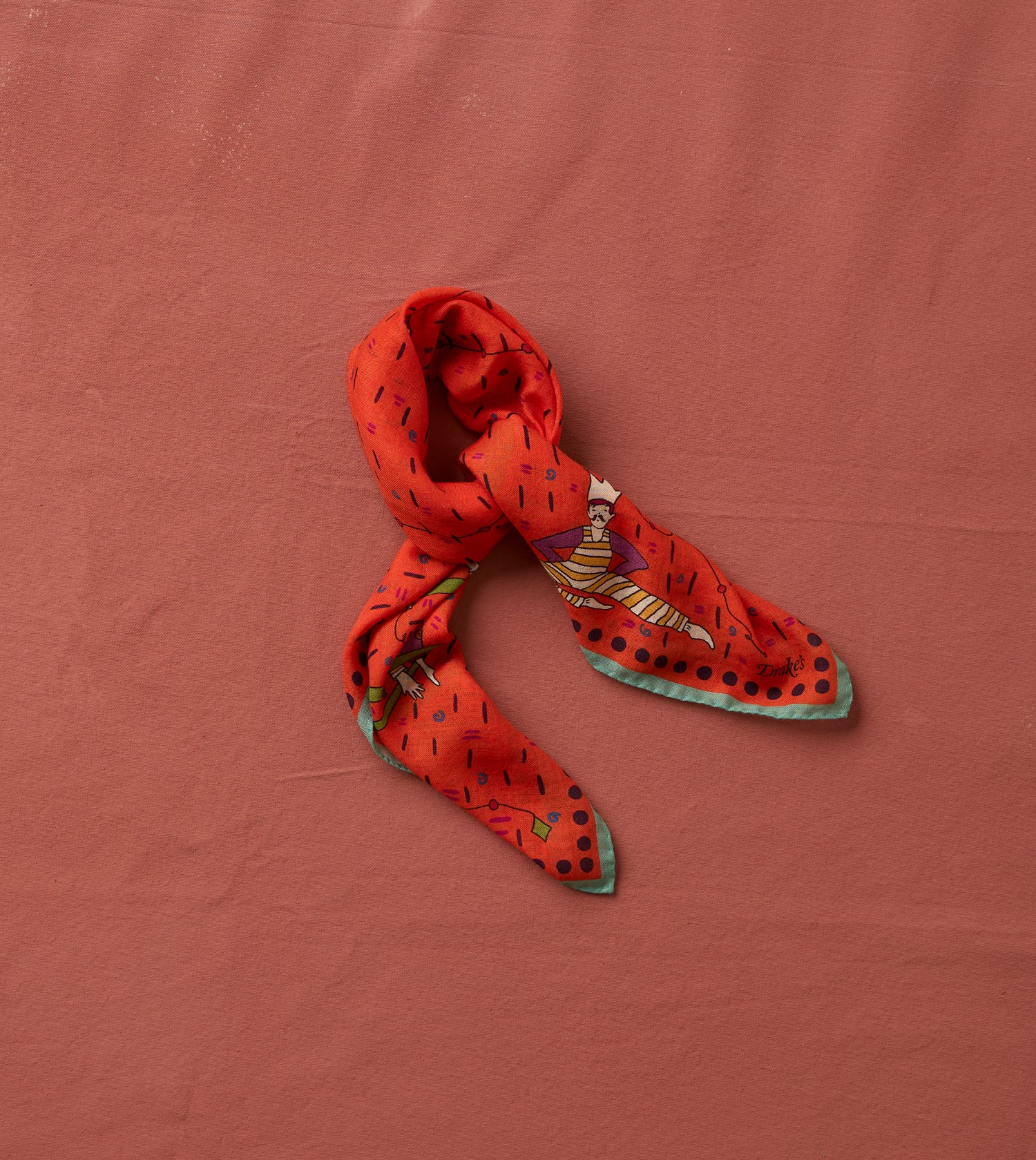 Red Acrobat Print Wool-Silk Bandana