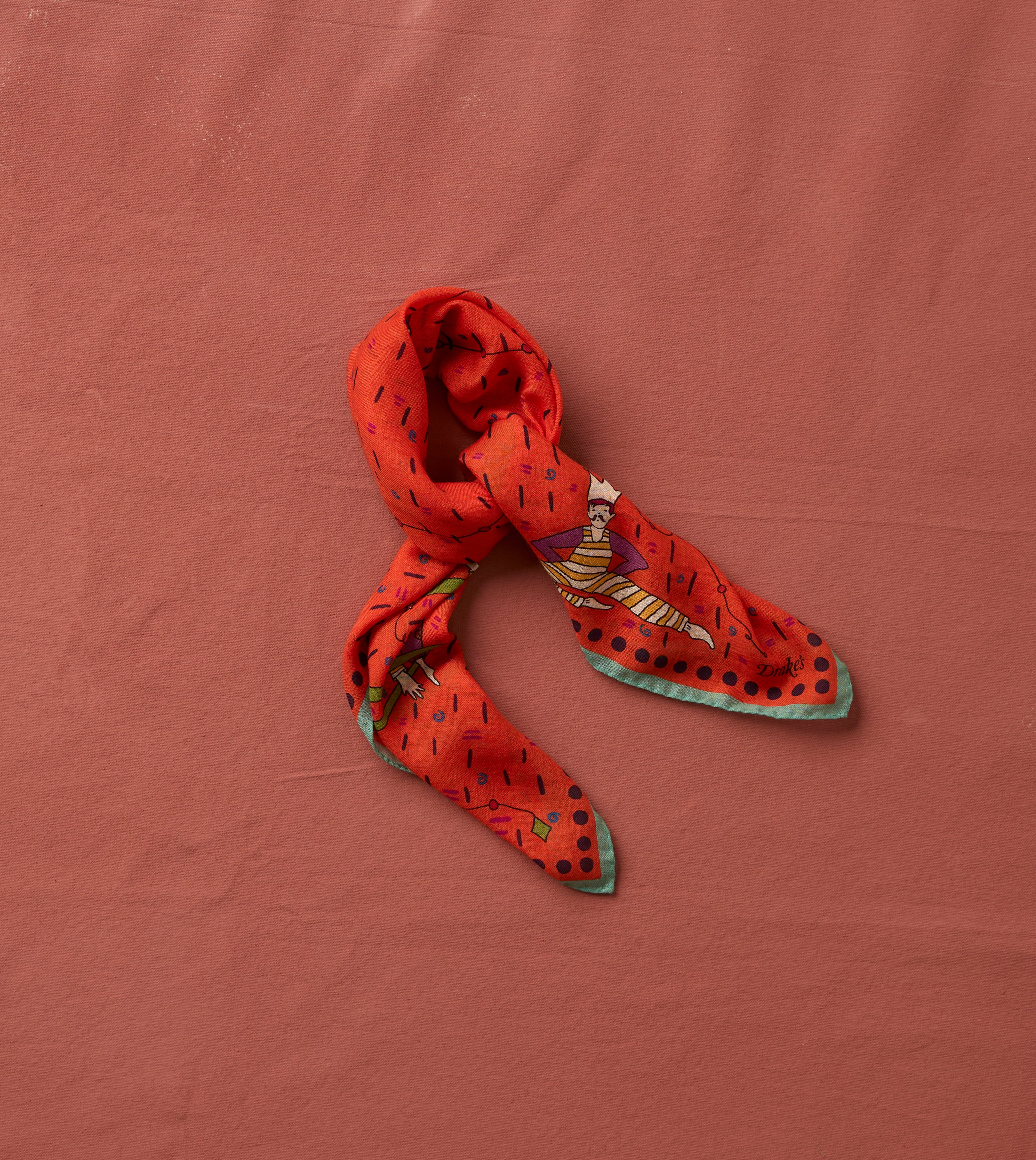 Red Acrobat Print Wool-Silk Bandana