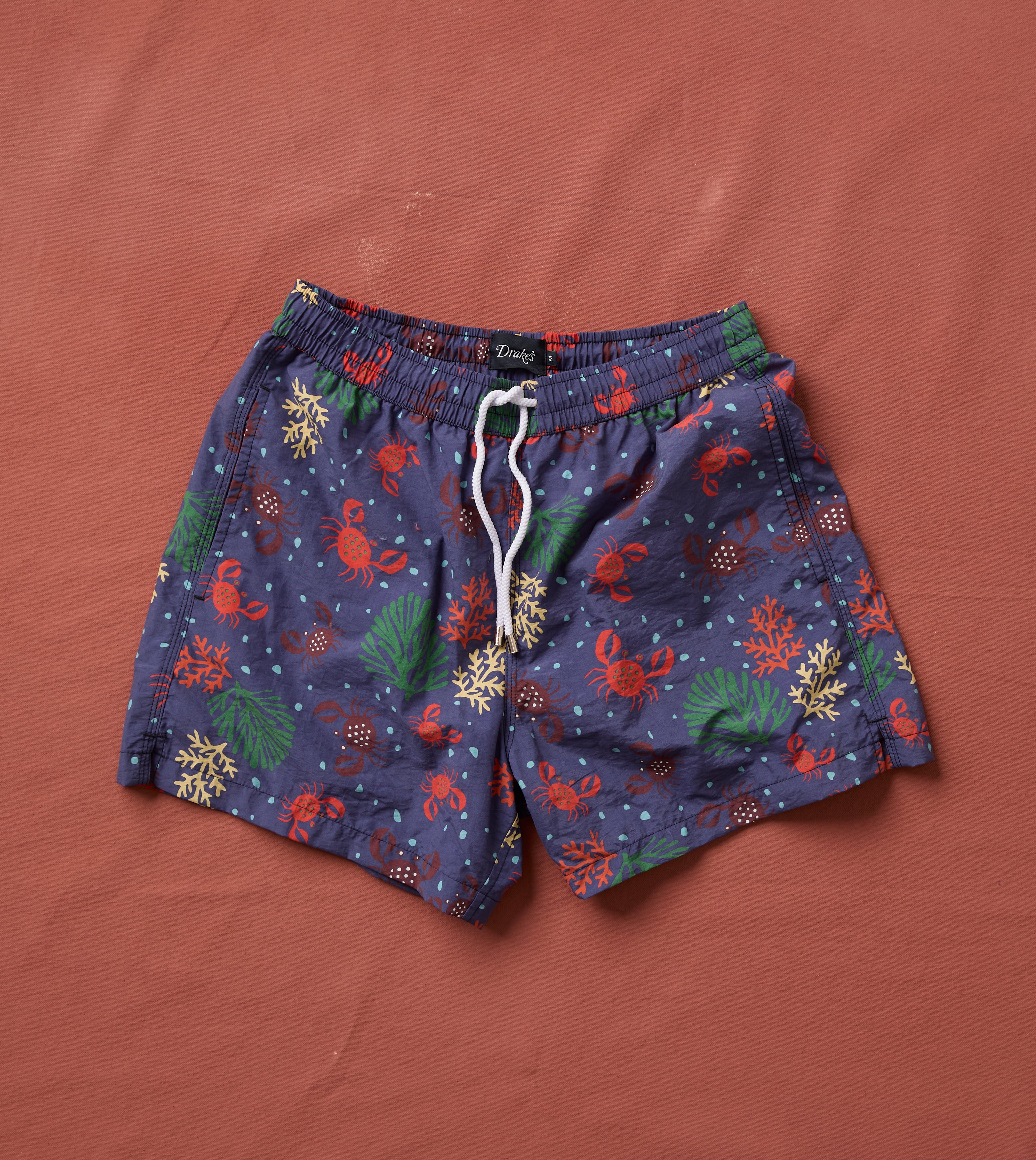 Crab Print Nylon Drawstring Swim Shorts