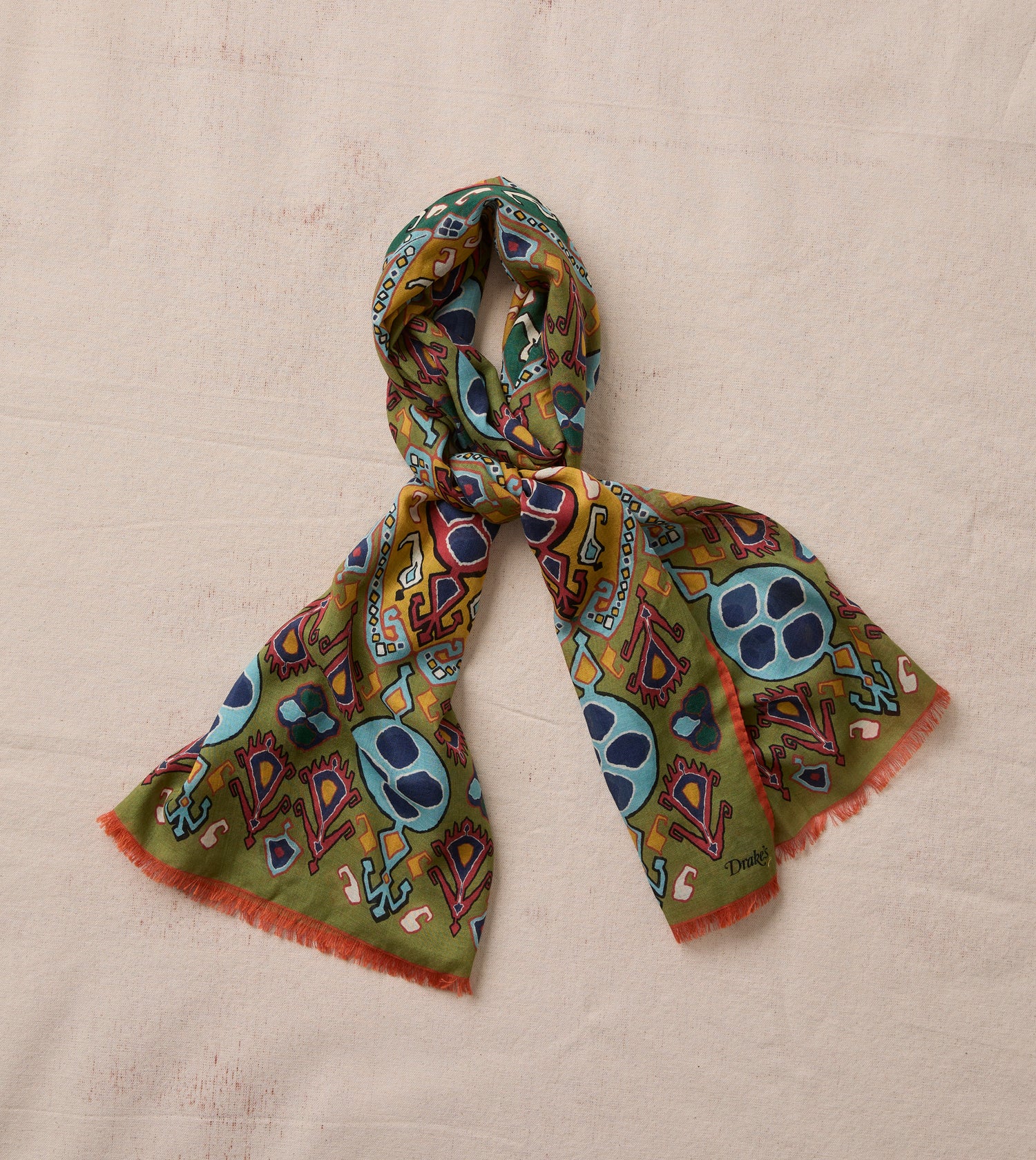 Olive Tapestry Print Wool Silk Scarf