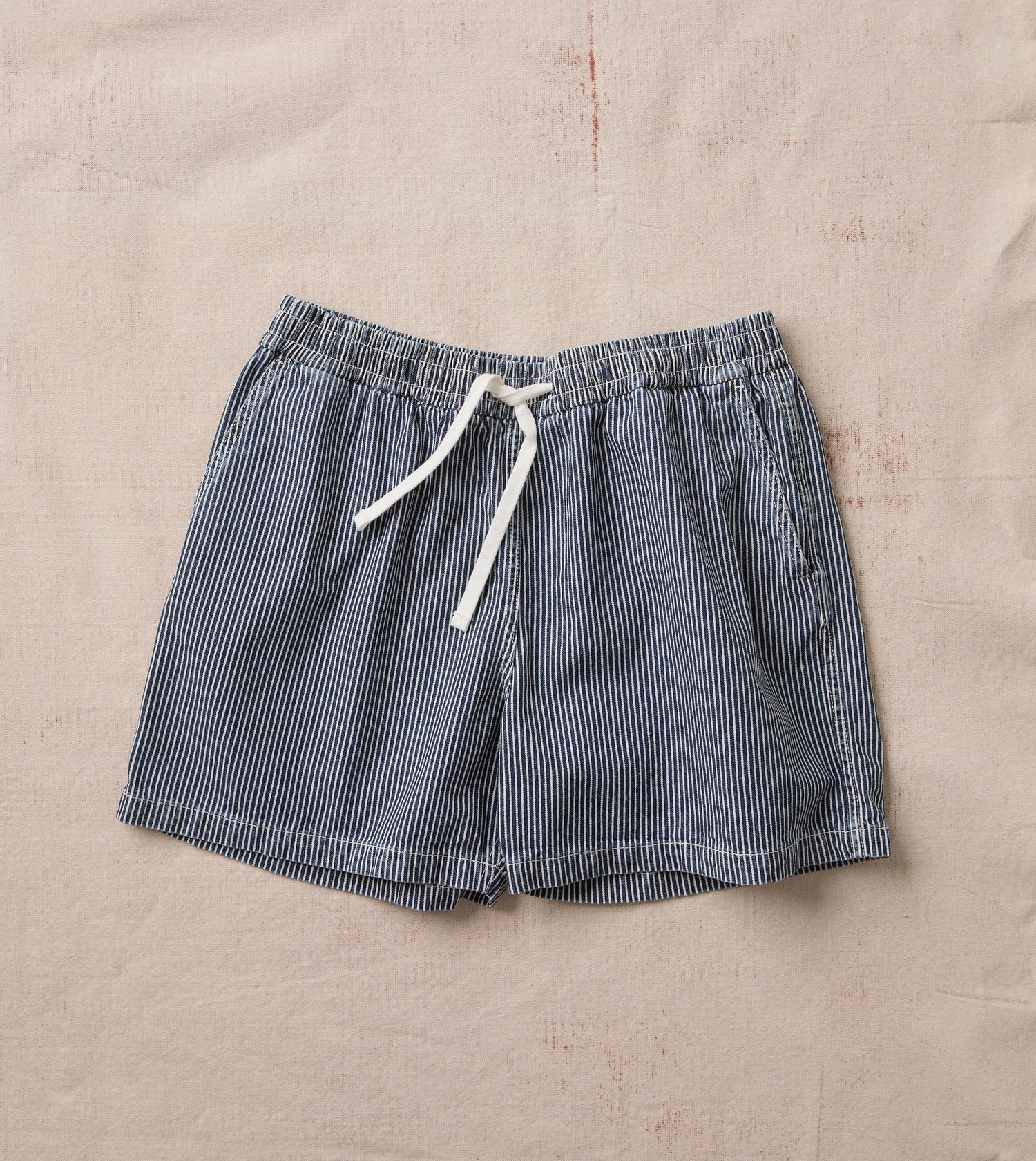 Indigo Stripe Cotton Drawstring Shorts
