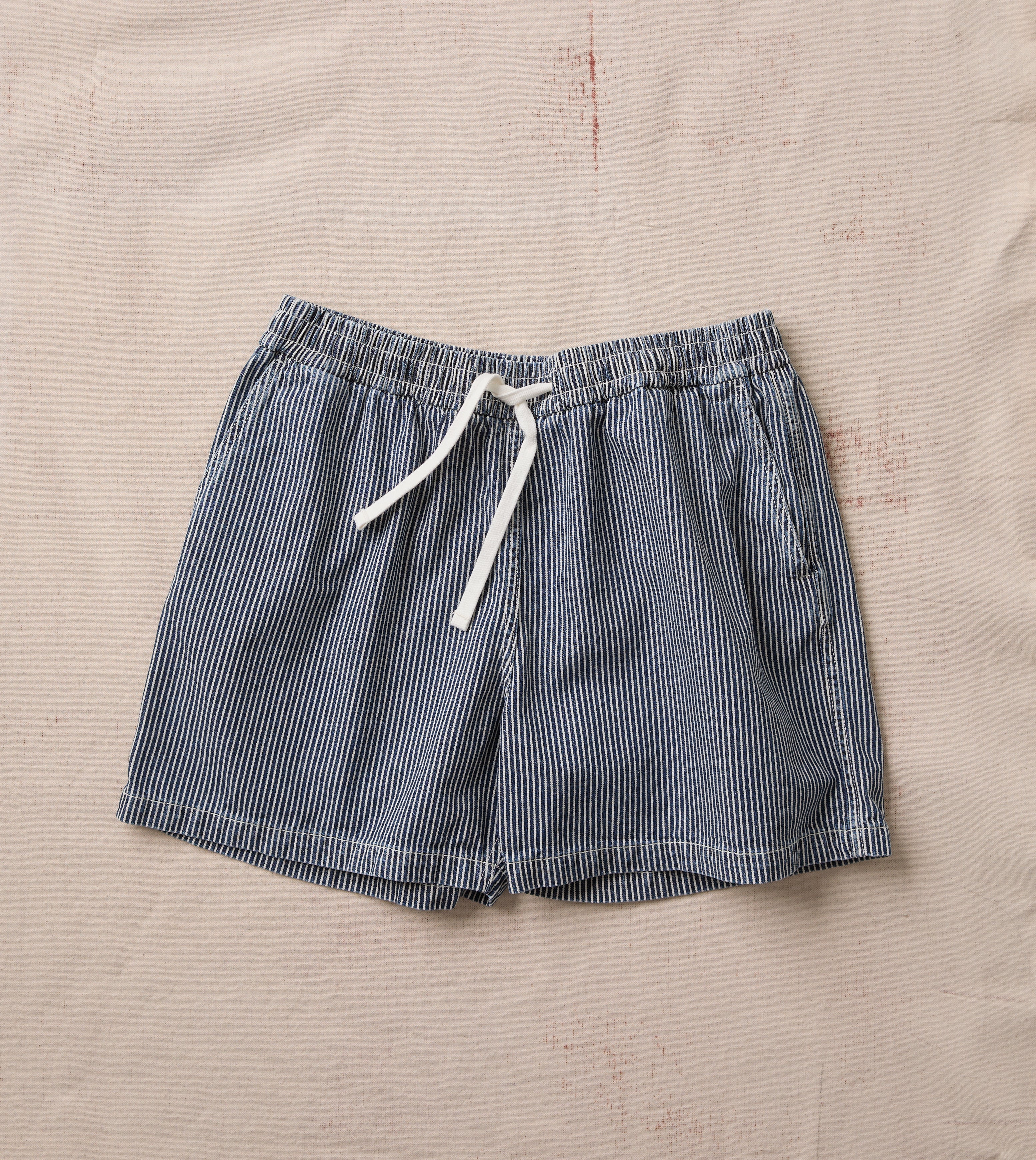 Indigo Stripe Cotton Drawstring Shorts