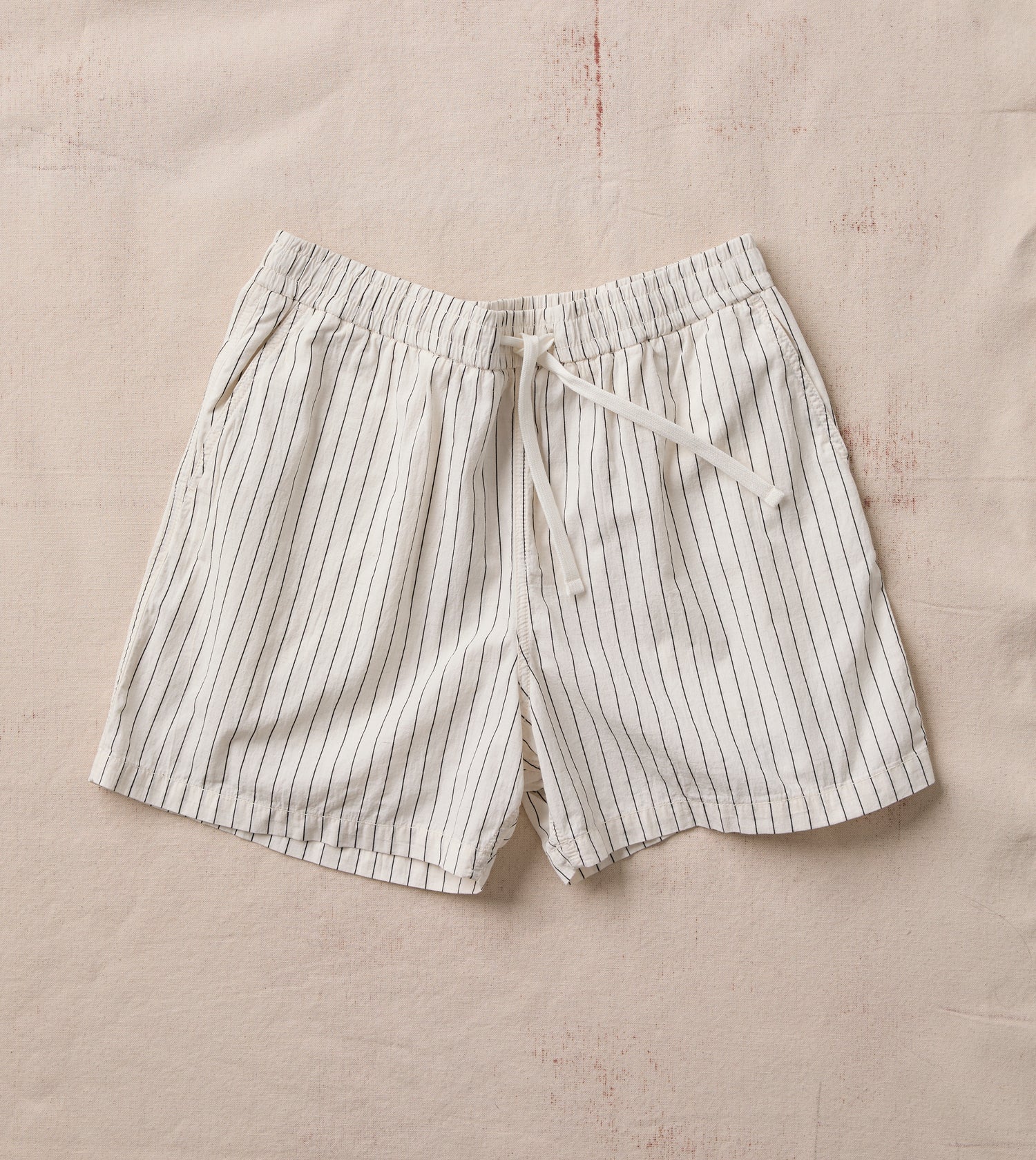 Ecru Pin Stripe Cotton Drawstring Shorts