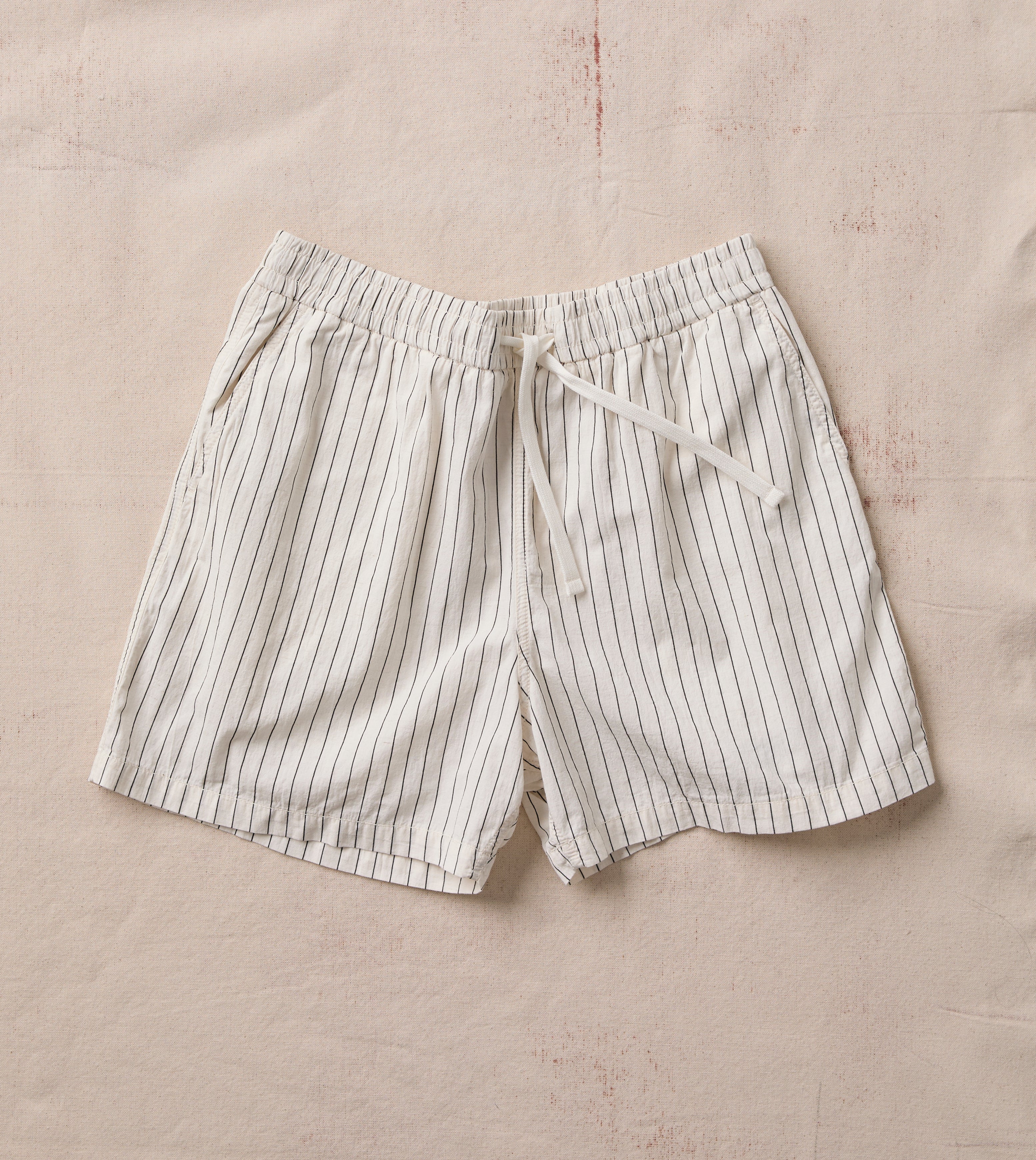 Ecru Pin Stripe Cotton Drawstring Shorts