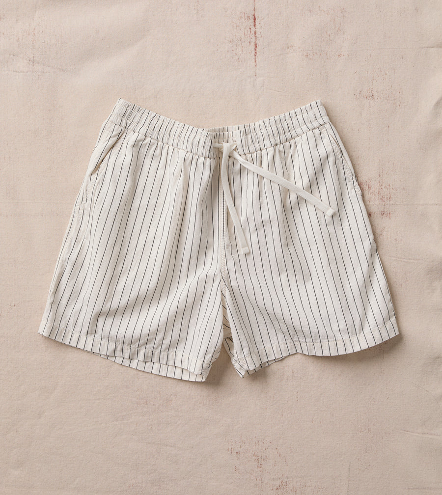Ecru Pin Stripe Cotton Drawstring Shorts