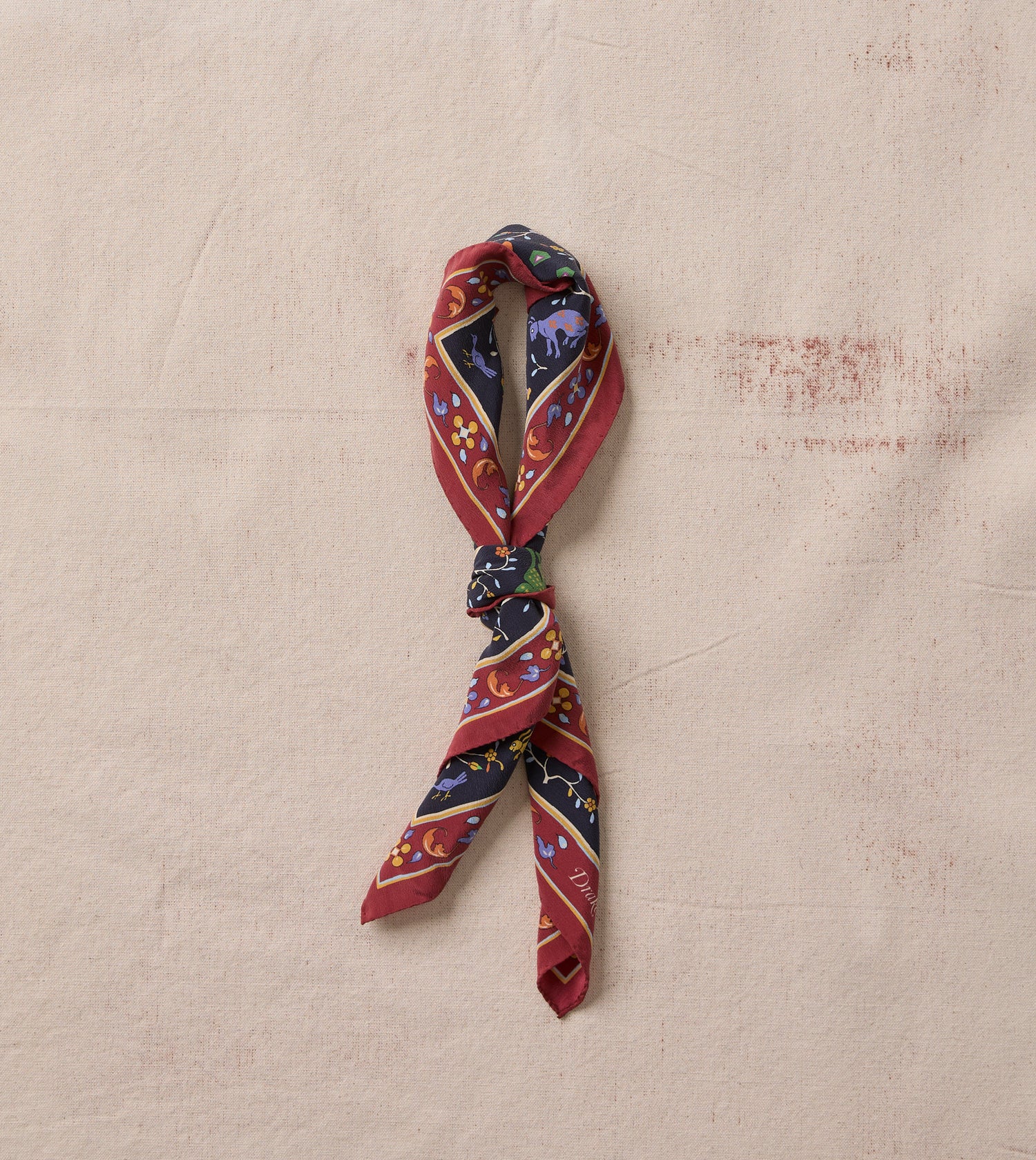 Navy Animals and Flowers Print Silk Bandana