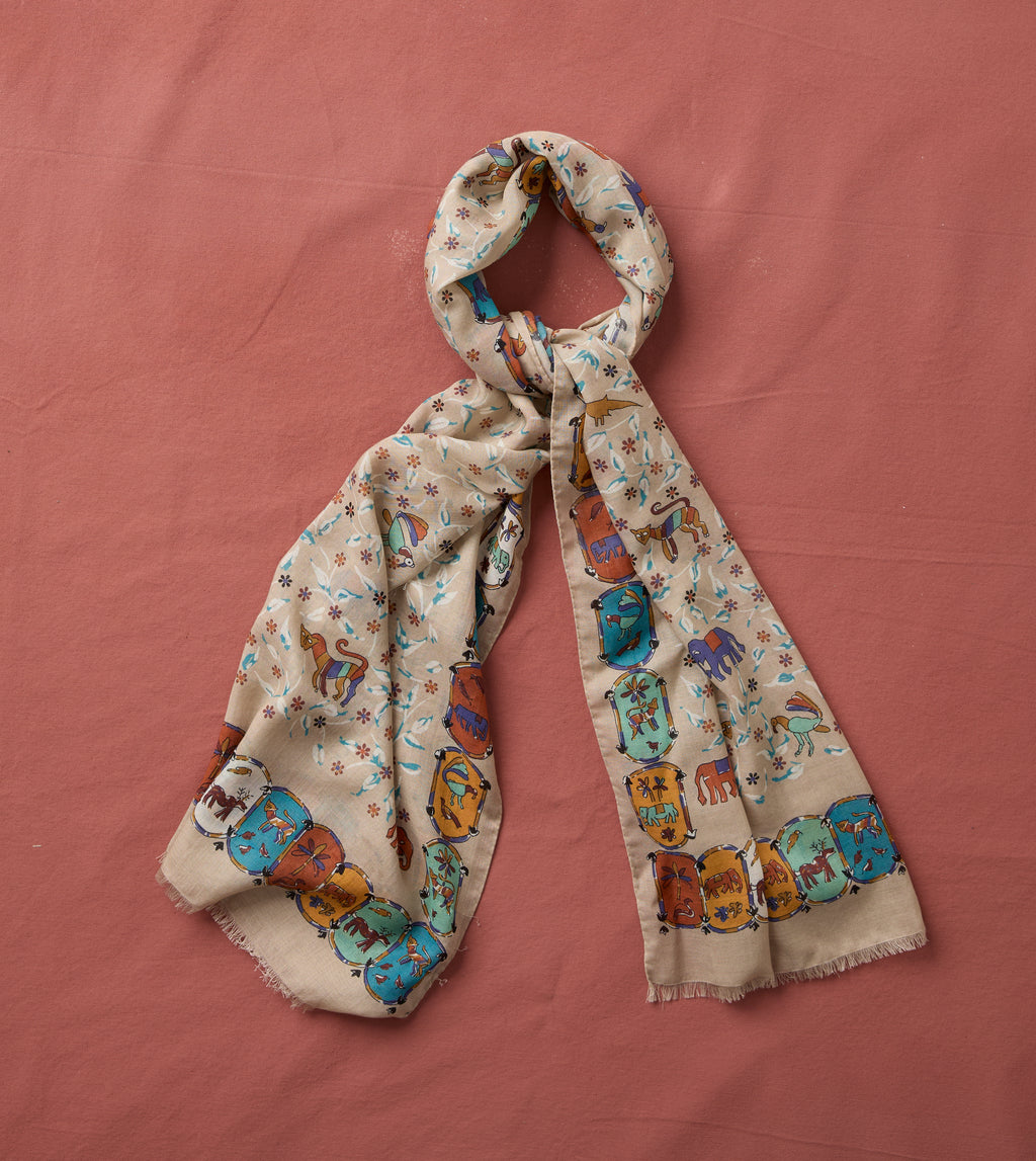 Ecru Loose Animal Print Wool-Silk Scarf – Drakes US