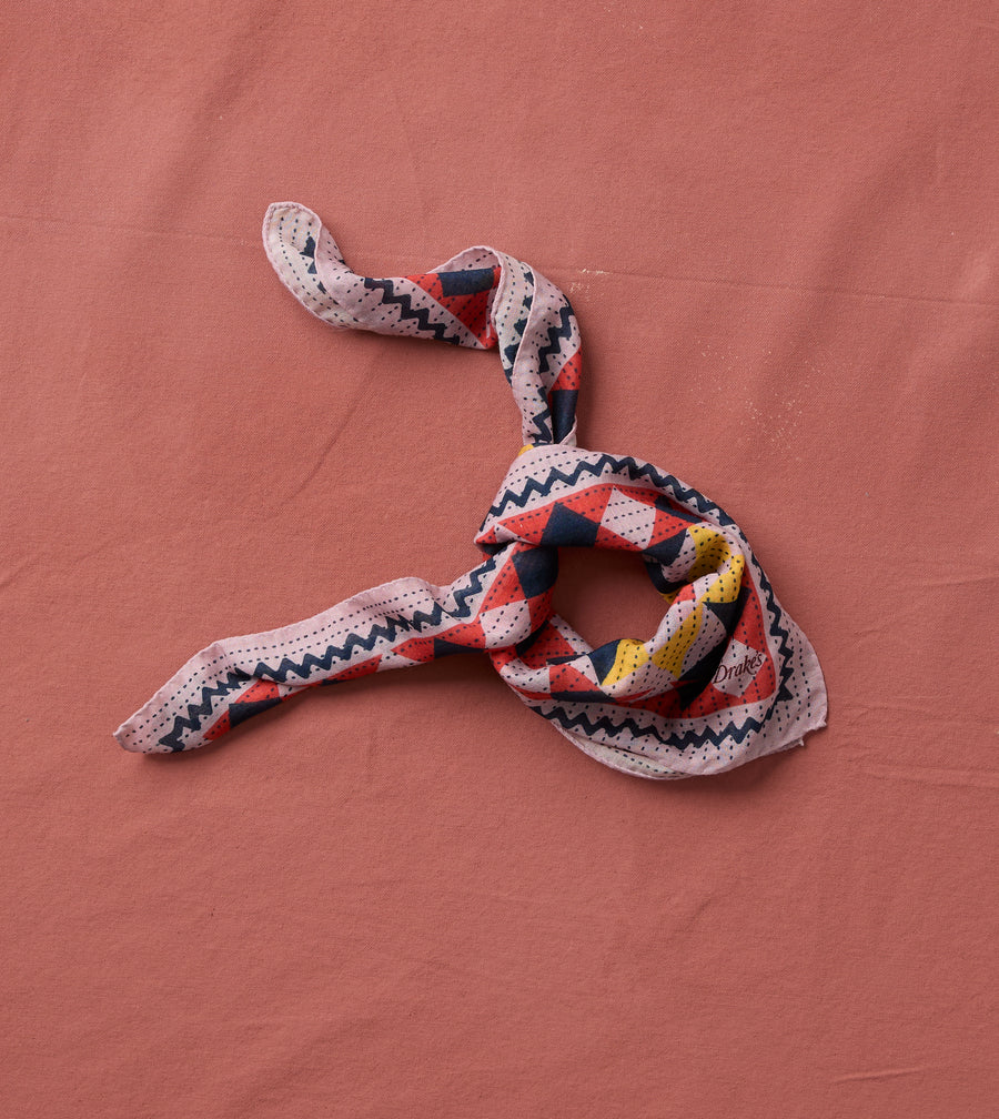 Pink Patchwork Print Wool-Silk Bandana