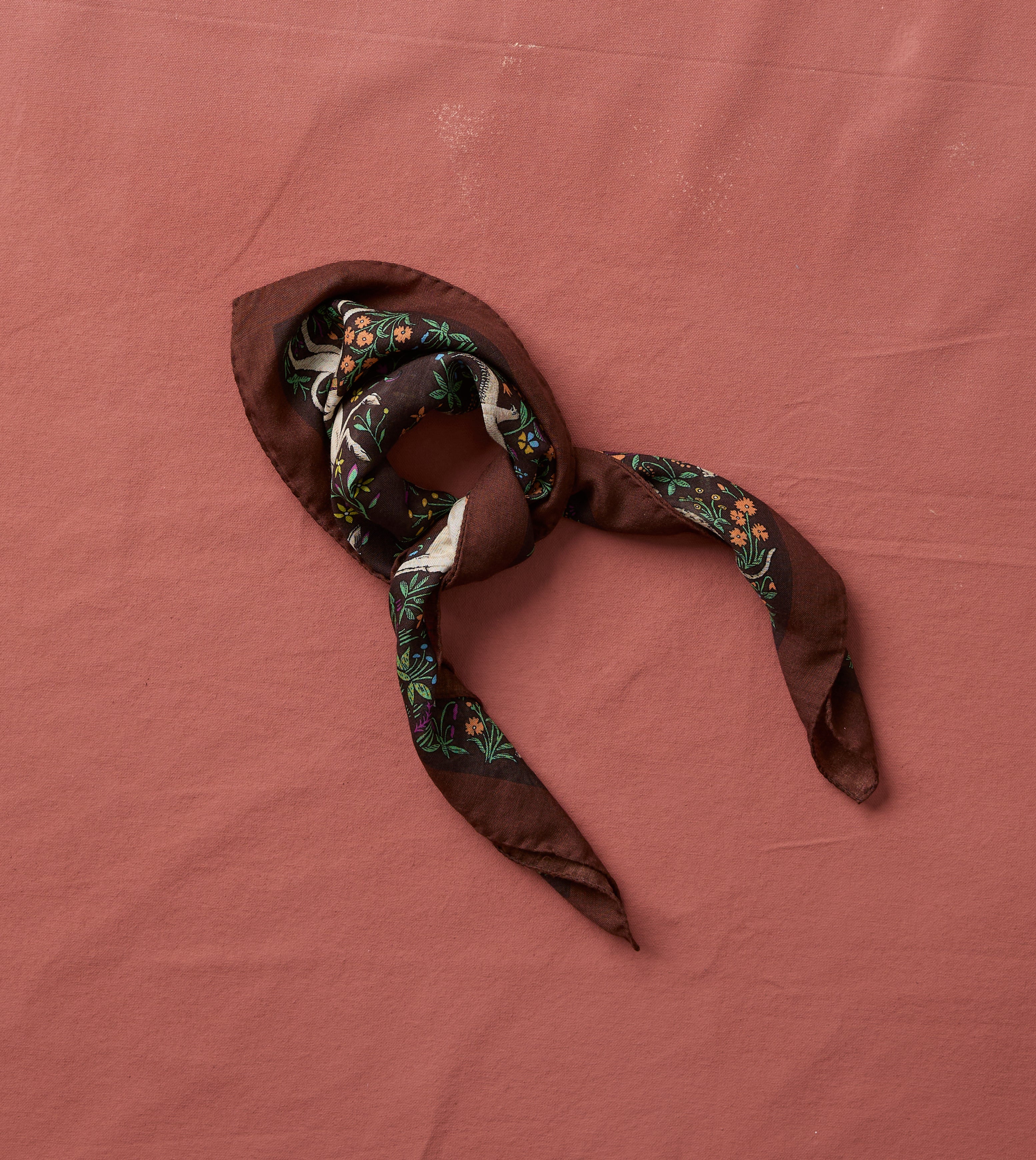 Brown Unicorn Print Wool-Silk Bandana