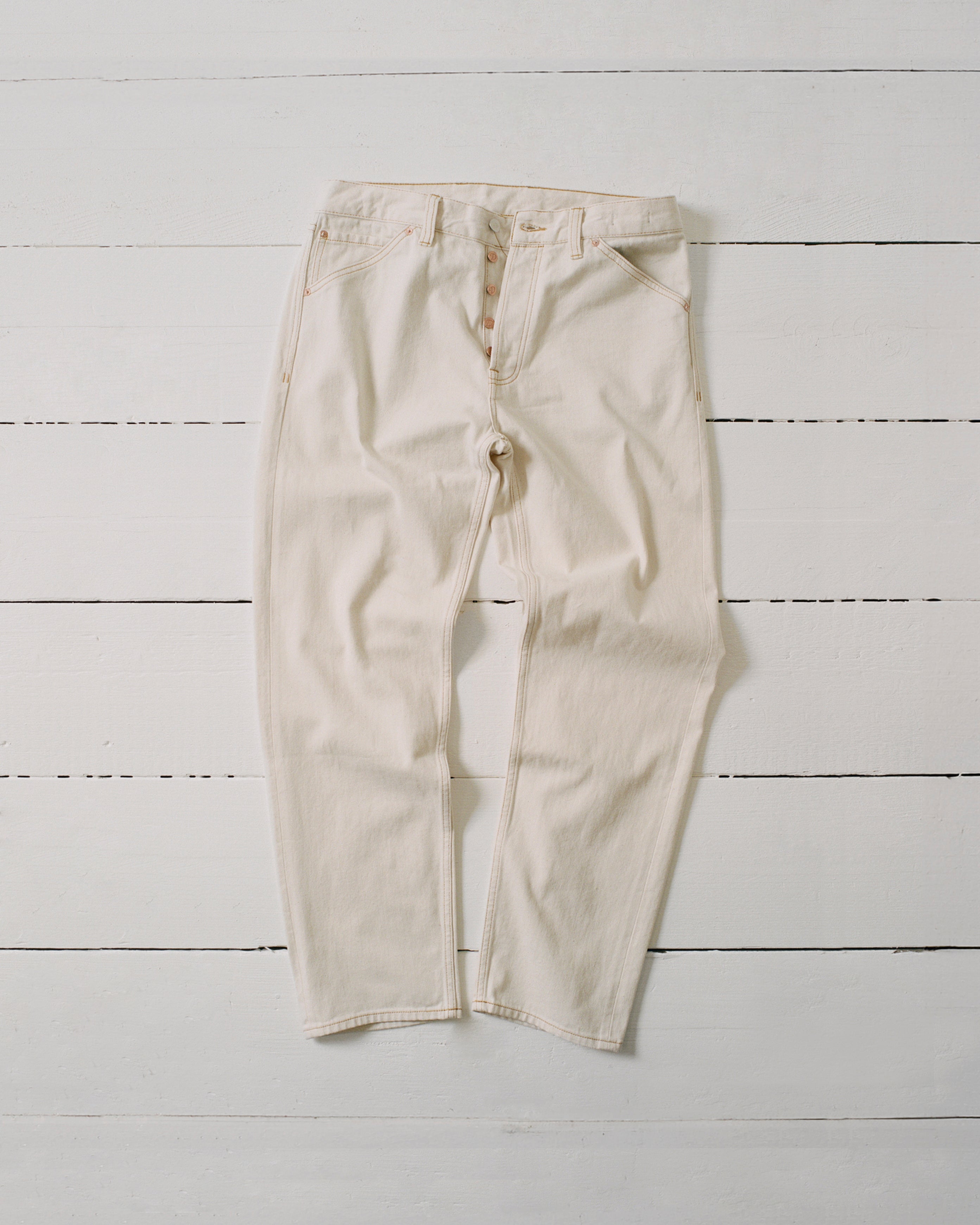 Ecru 12.7oz Selvedge Denim Contrast Stitch Five-Pocket Jeans