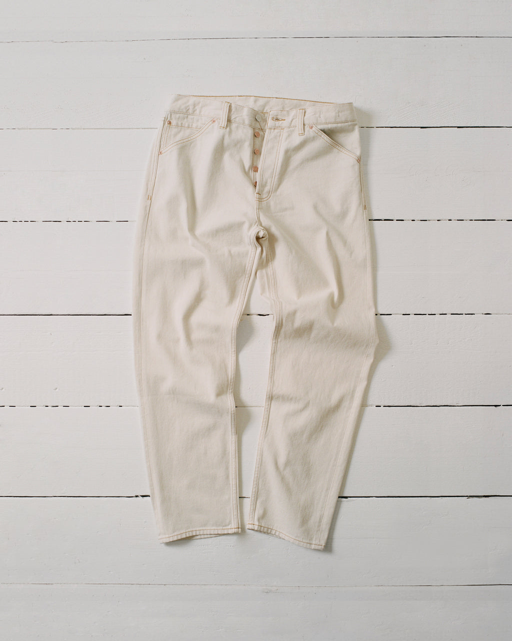 Ecru 12.7oz Selvedge Denim Contrast Stitch Five-Pocket Jeans