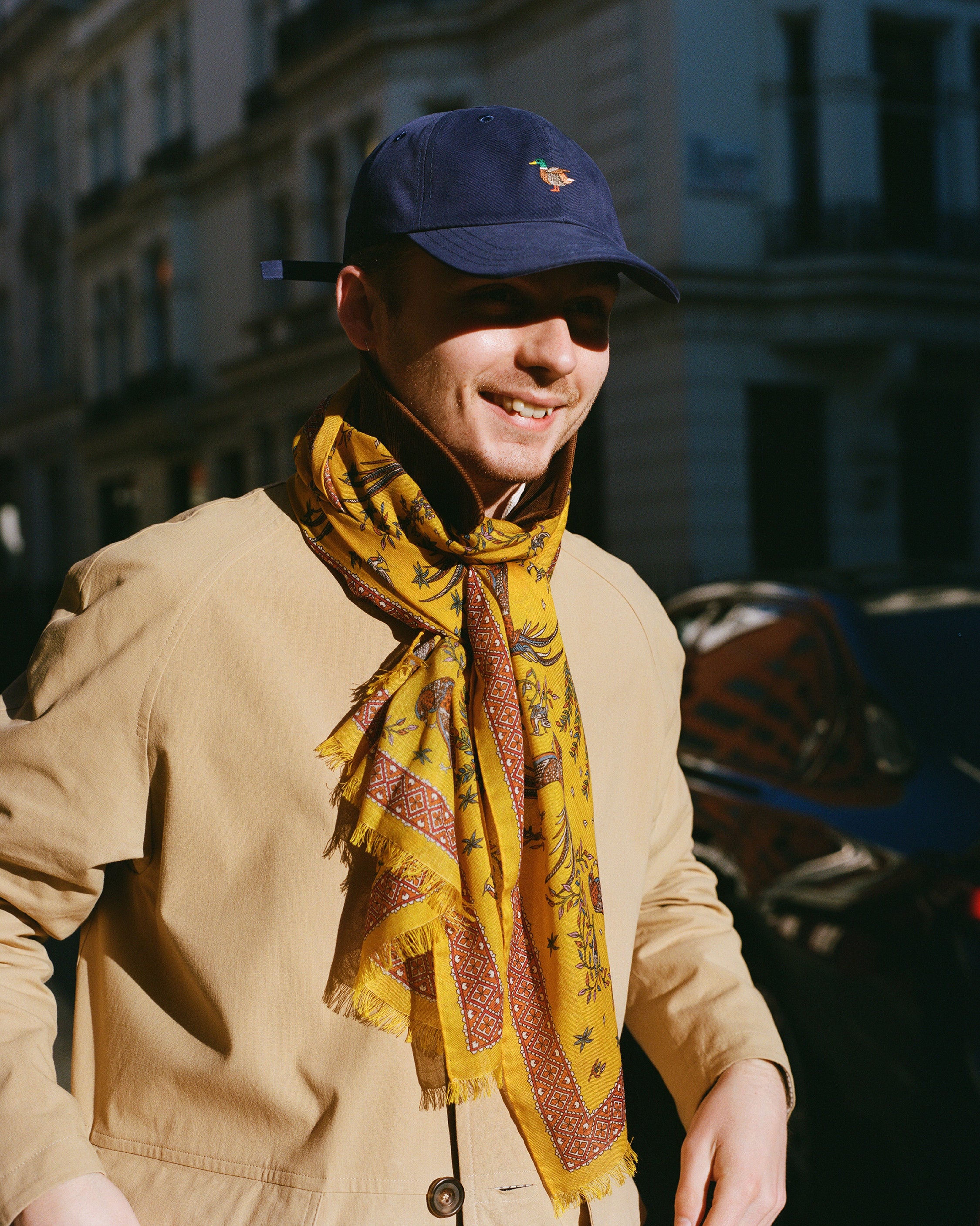 Yellow Birds of Paradise Print Wool Silk Scarf – Drakes US