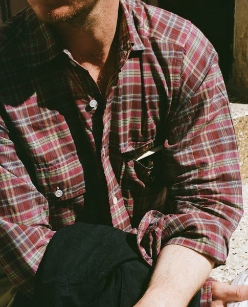 Plum Madras Check Cotton Two-Pocket Work Shirt – Drakes US