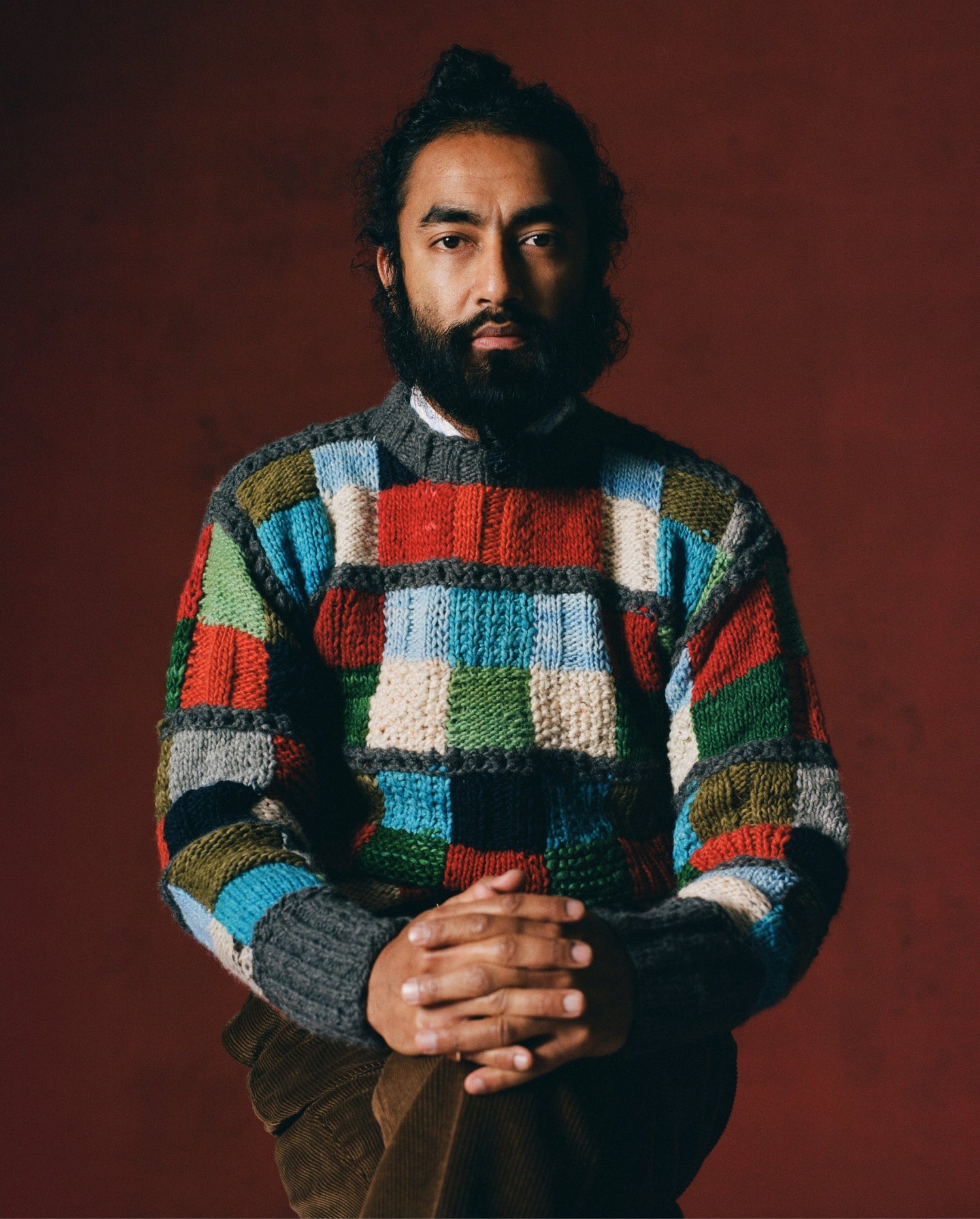 Chamula for Drake's Patchwork Merino Jumper