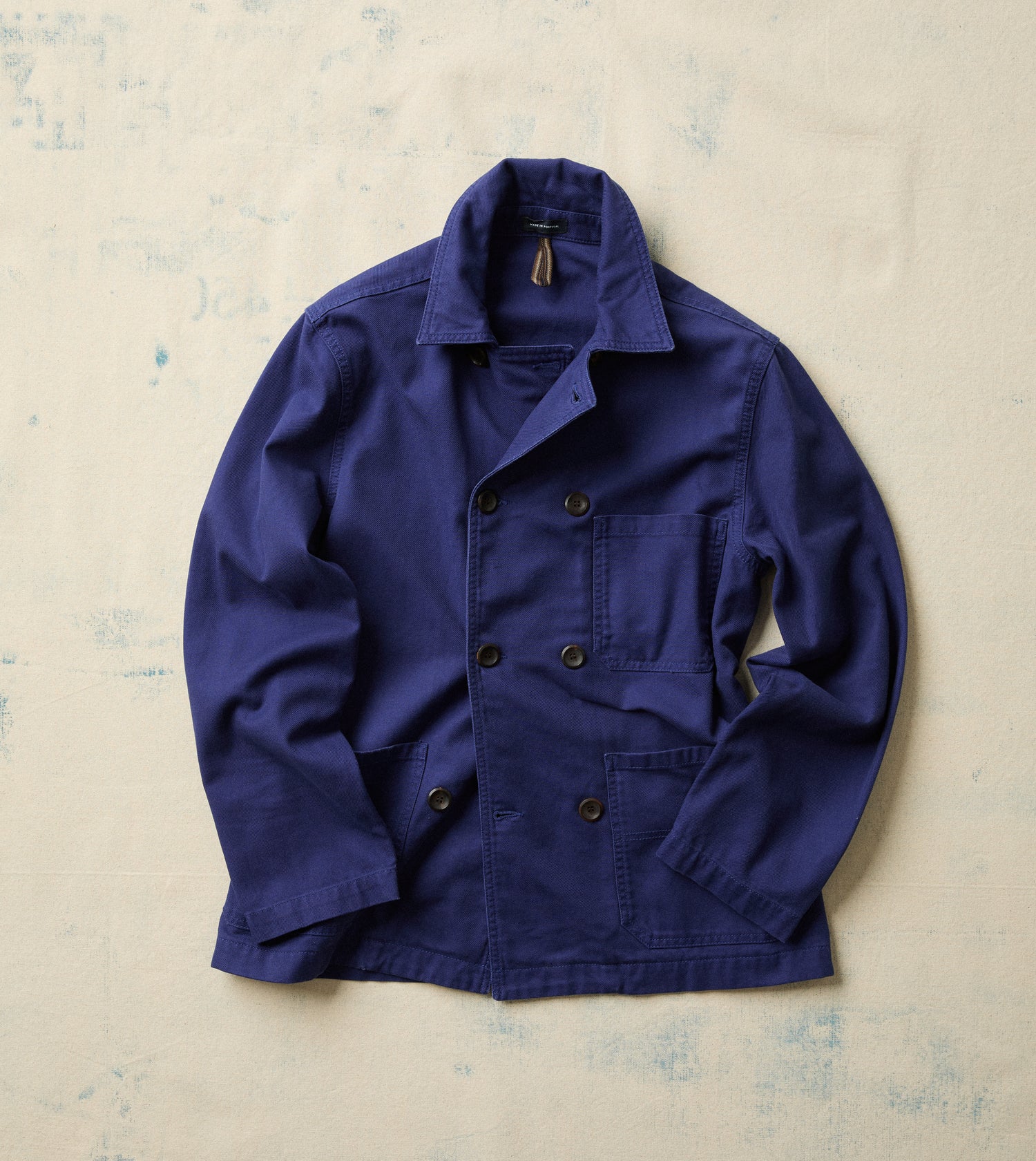 French Blue Cotton Serge Double-Breasted Chore Coat