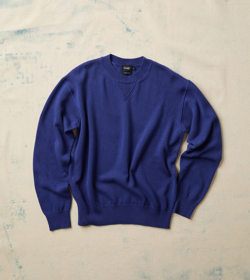 Blue Wool-Cotton Knit Sweatshirt – Drakes US