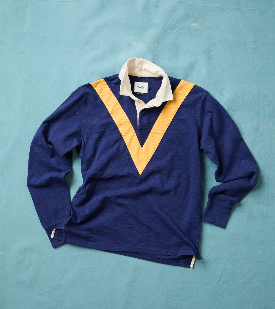 Navy and Yellow Chevron Flamé Cotton Rugby Shirt