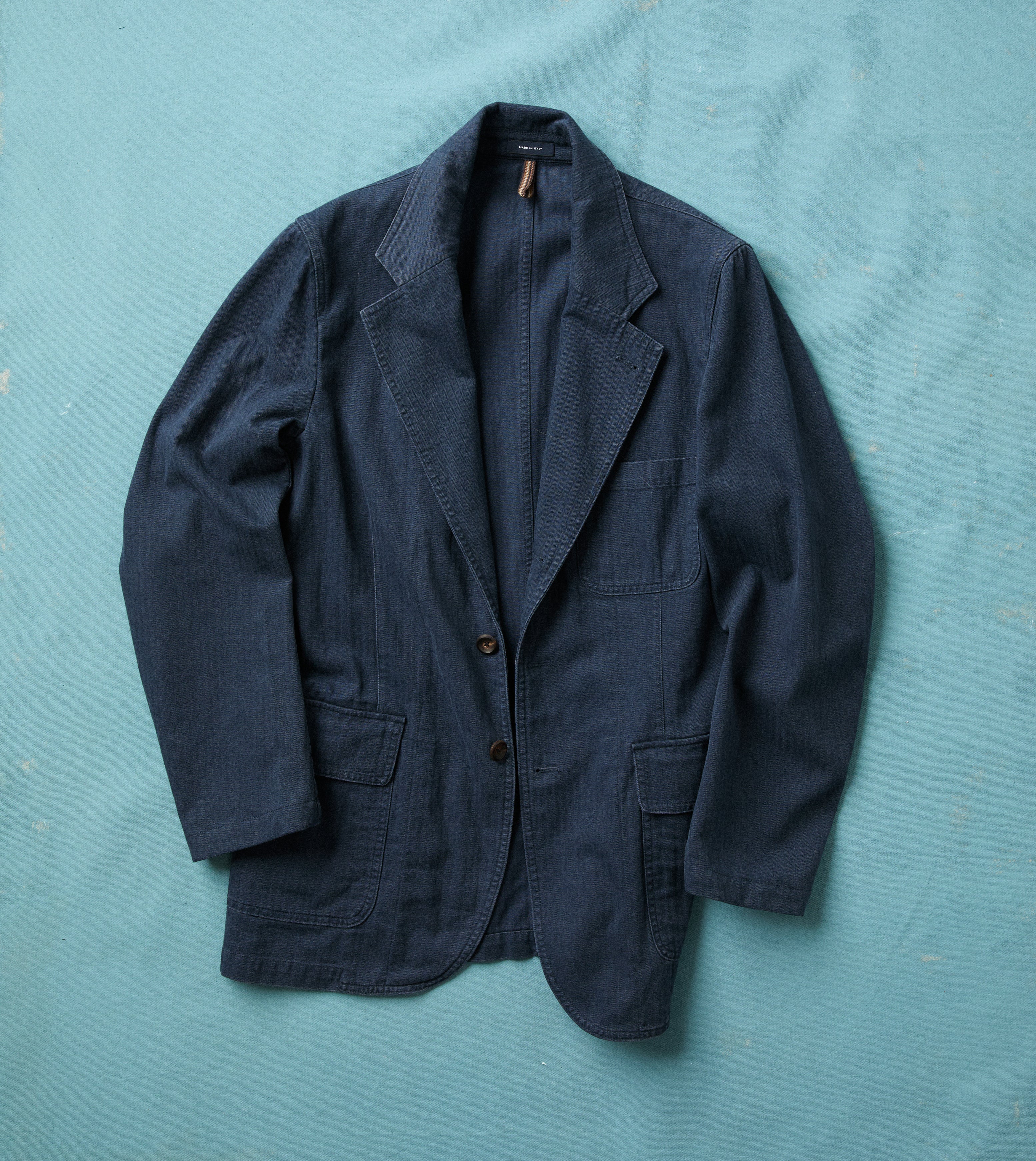 WOODBLOCK HERRINGBONE NAVY セットアップ　XXL Navy Herringbone Twill Cotton Games Blazer Mk. I – Drakes US