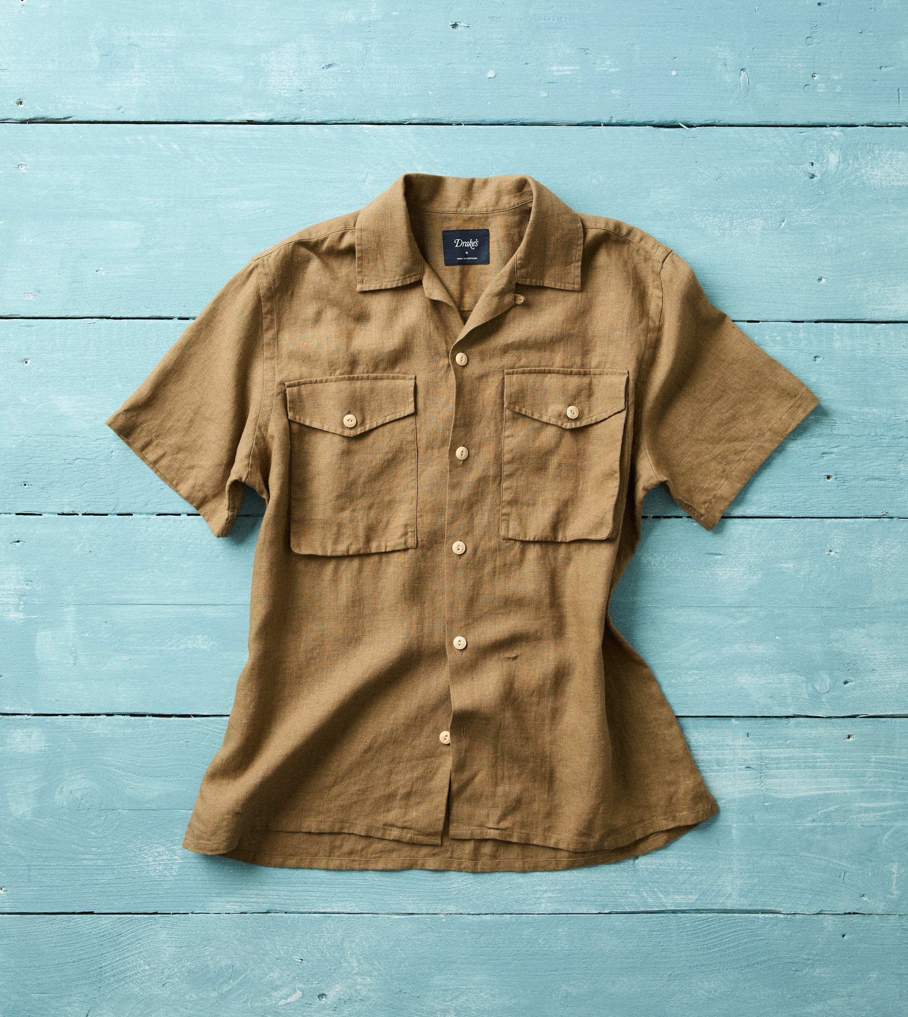 ARGUE MILITARY COTTON LINEN SHIRT アイボリー Khaki Linen Short Sleeve Camp Collar Military Shirt – Drakes US