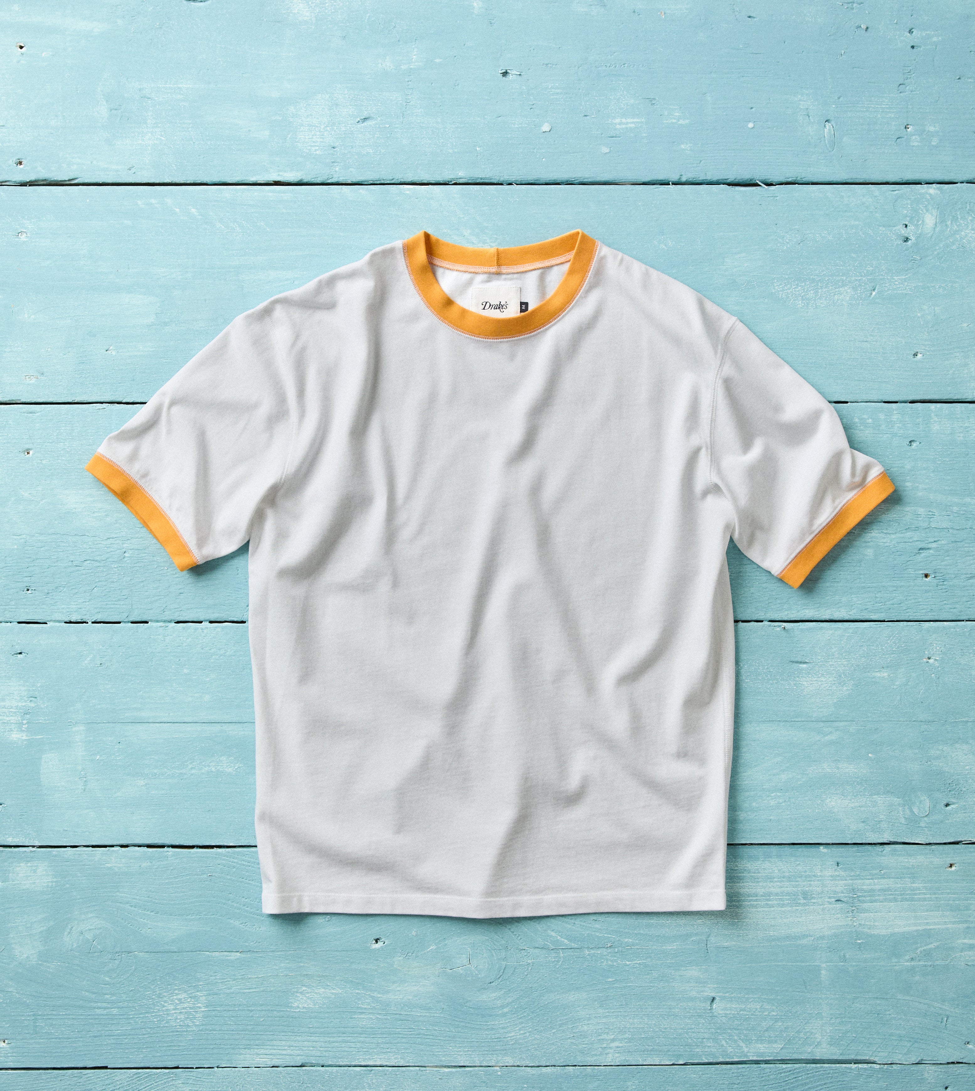White and Yellow Tipped Ringer T-Shirt – Drakes US