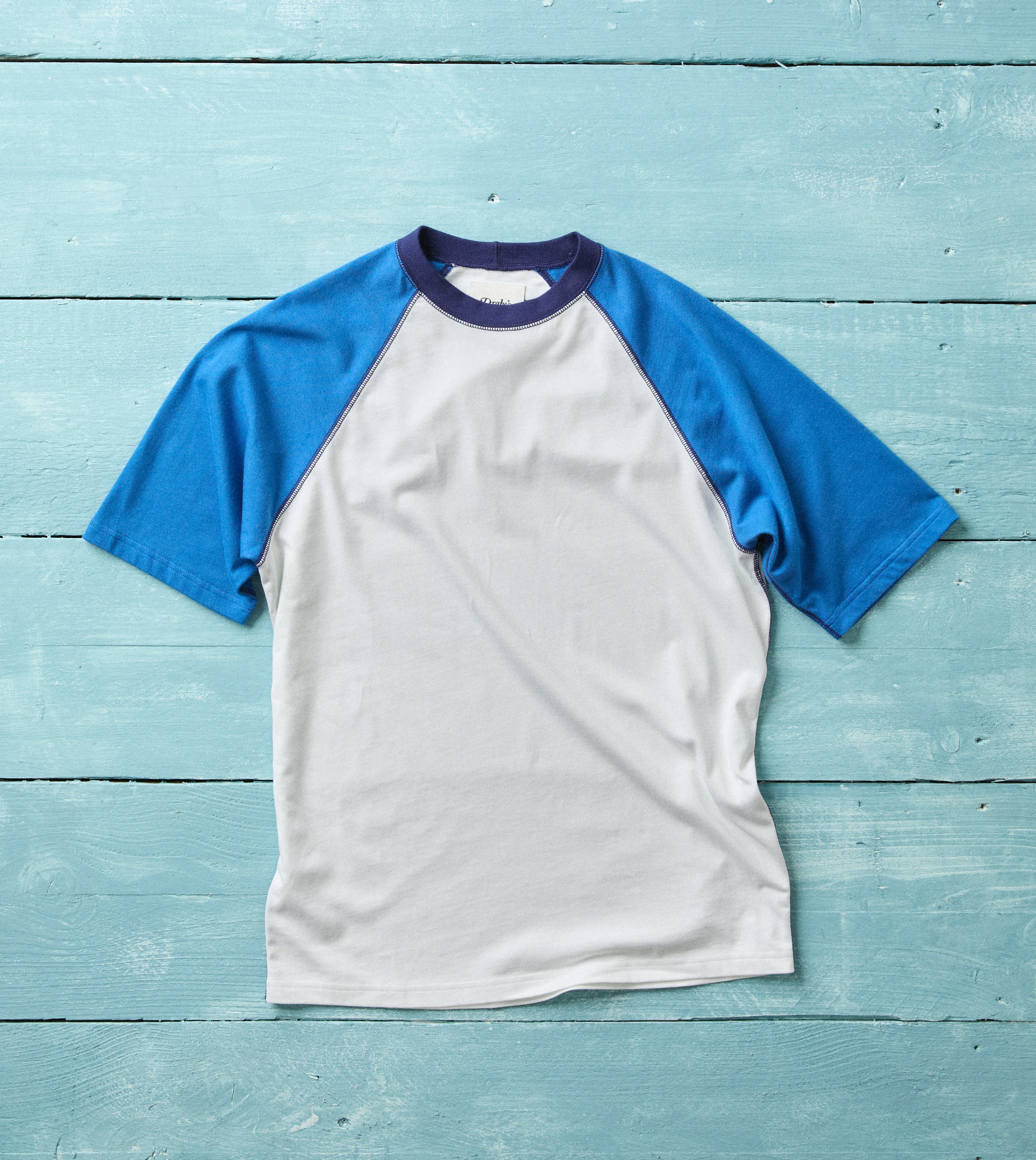 White and Blue Raglan Sleeve Hiking T-Shirt – Drakes US