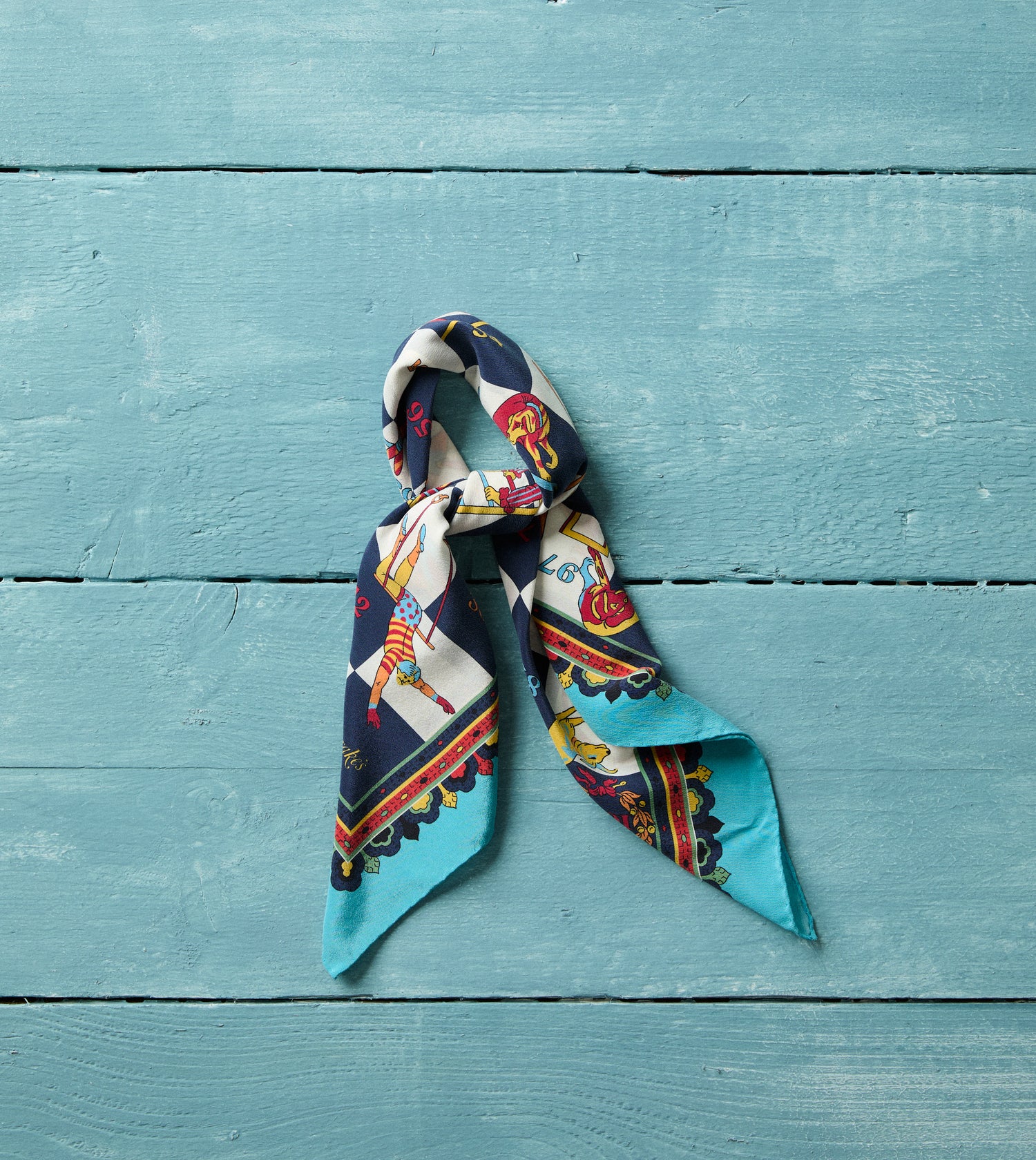 Blue Snakes and Ladders Print Silk Bandana