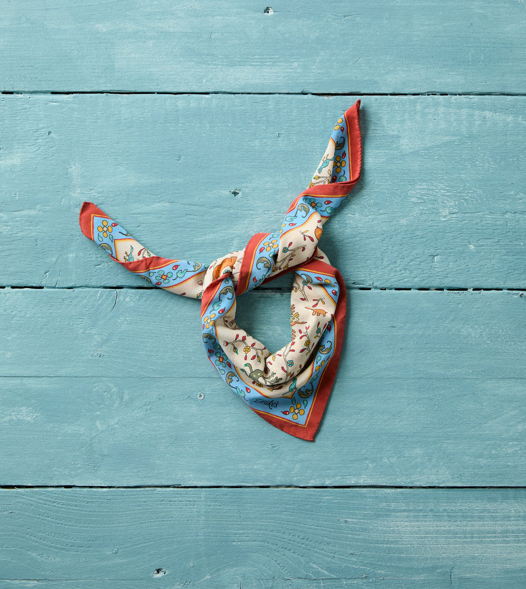 Ecru Animals and Flowers Print Silk Bandana – Drakes US