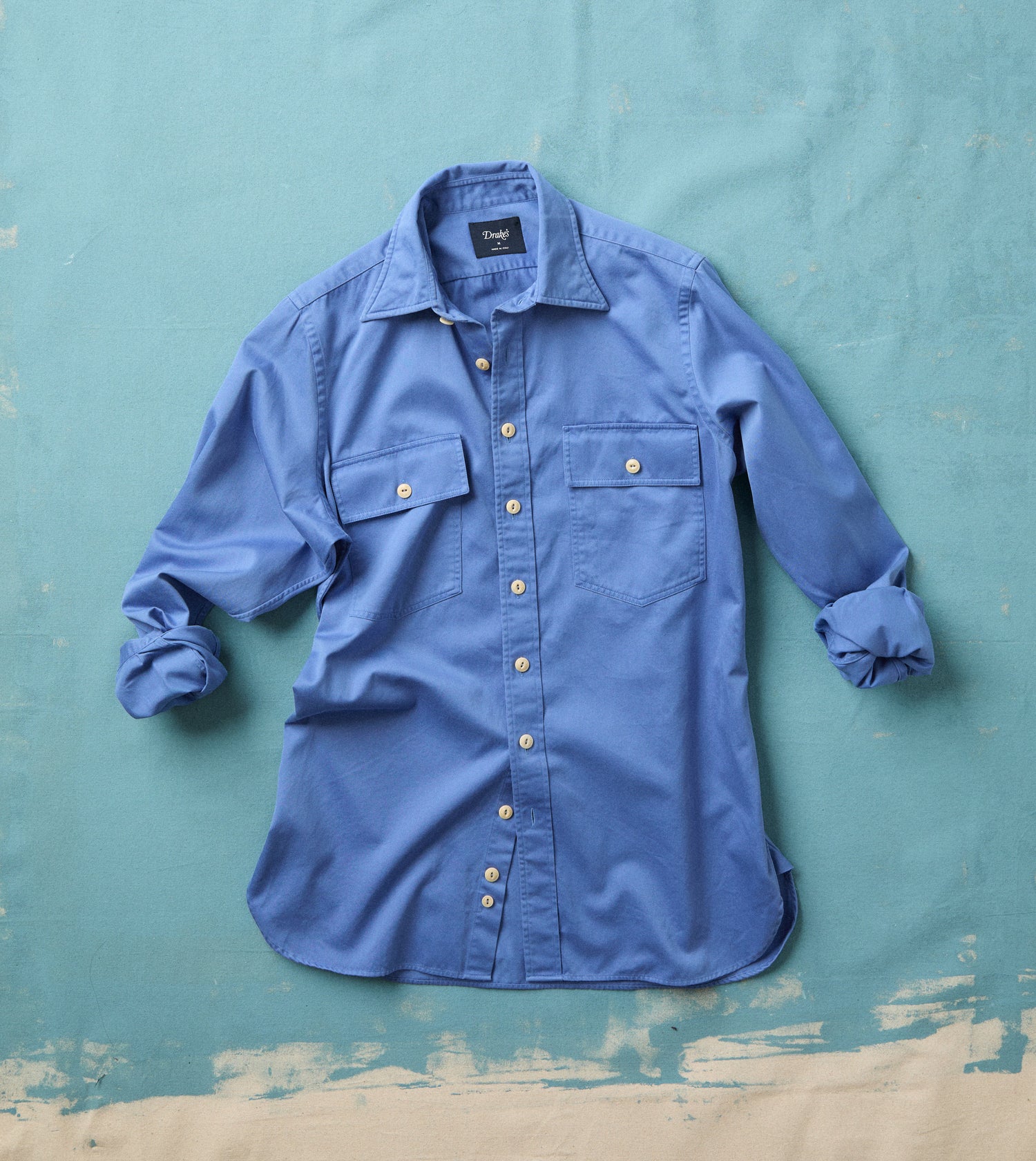 Blue Cotton Long Point Collar Work Shirt