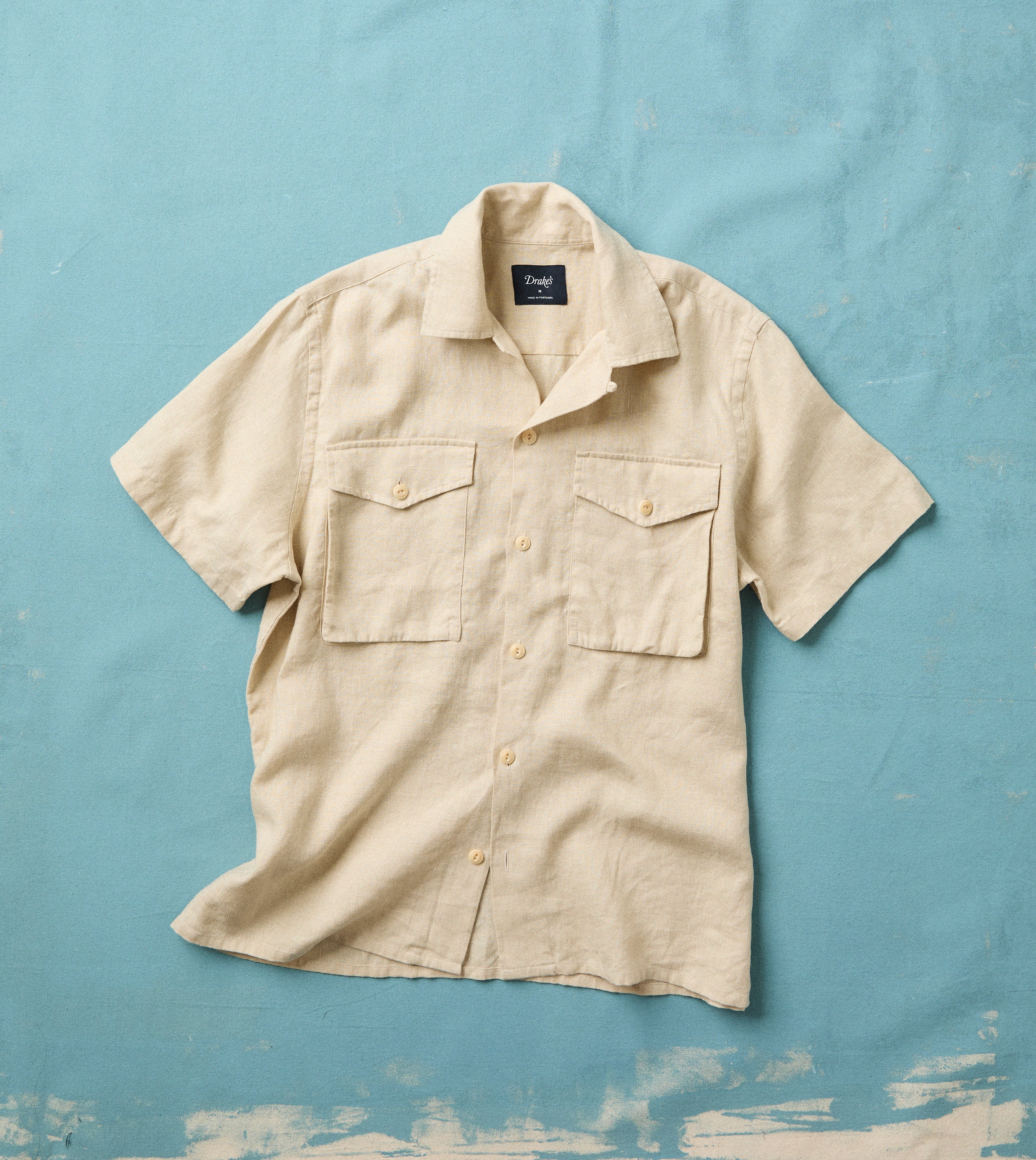 ARGUE MILITARY COTTON LINEN SHIRT アイボリー Ecru Linen Short Sleeve Camp Collar Military Shirt – Drakes US