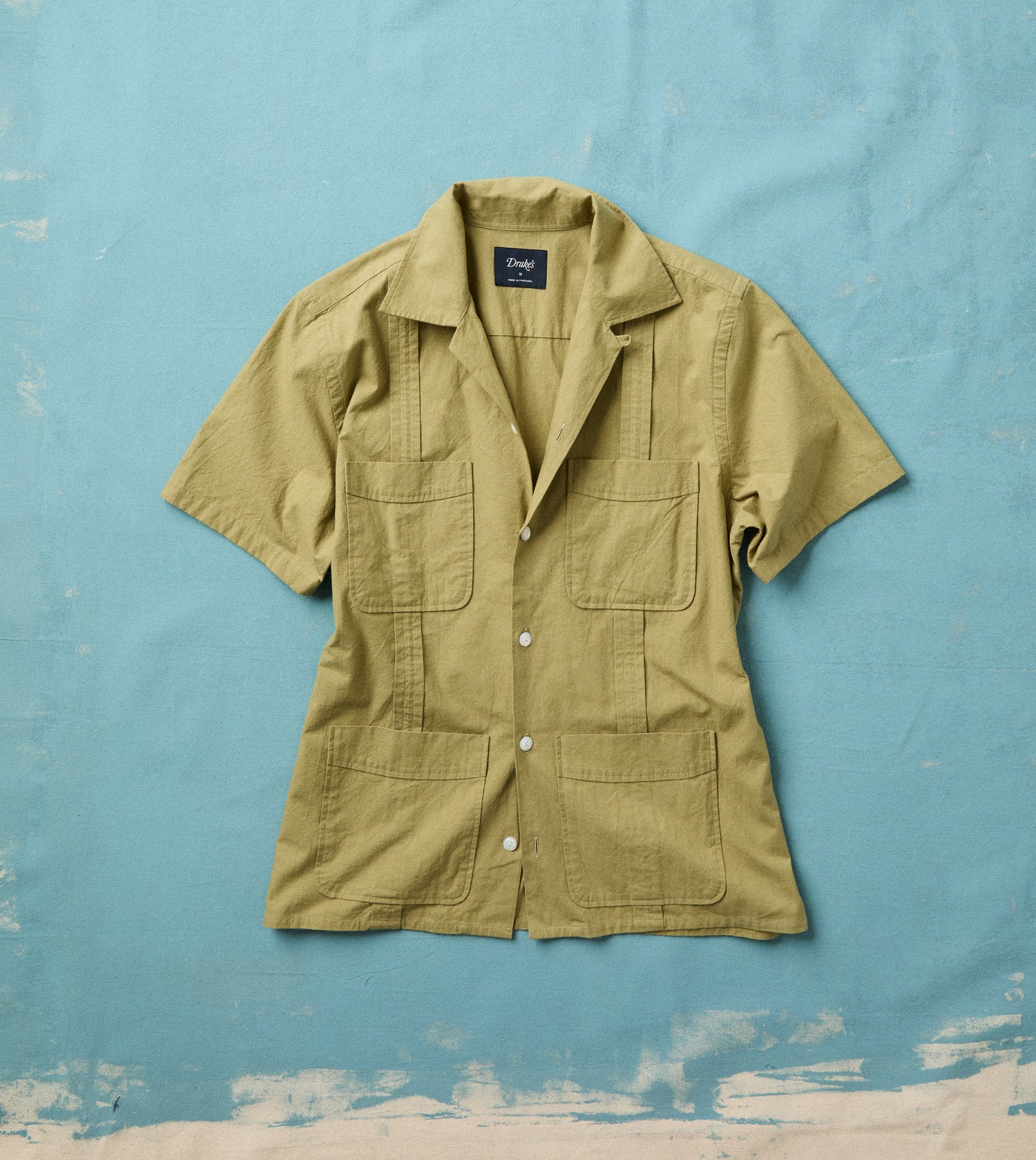 Khaki Cotton-Linen Crepe Cuban Shirt
