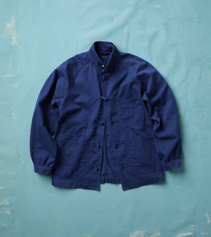 French Blue Herringbone Cotton Artist Chore Jacket
