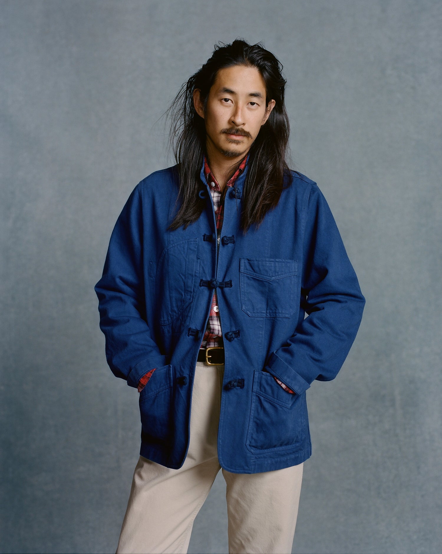 French Blue Cotton Twill Five-Pocket Artists Chore Jacket