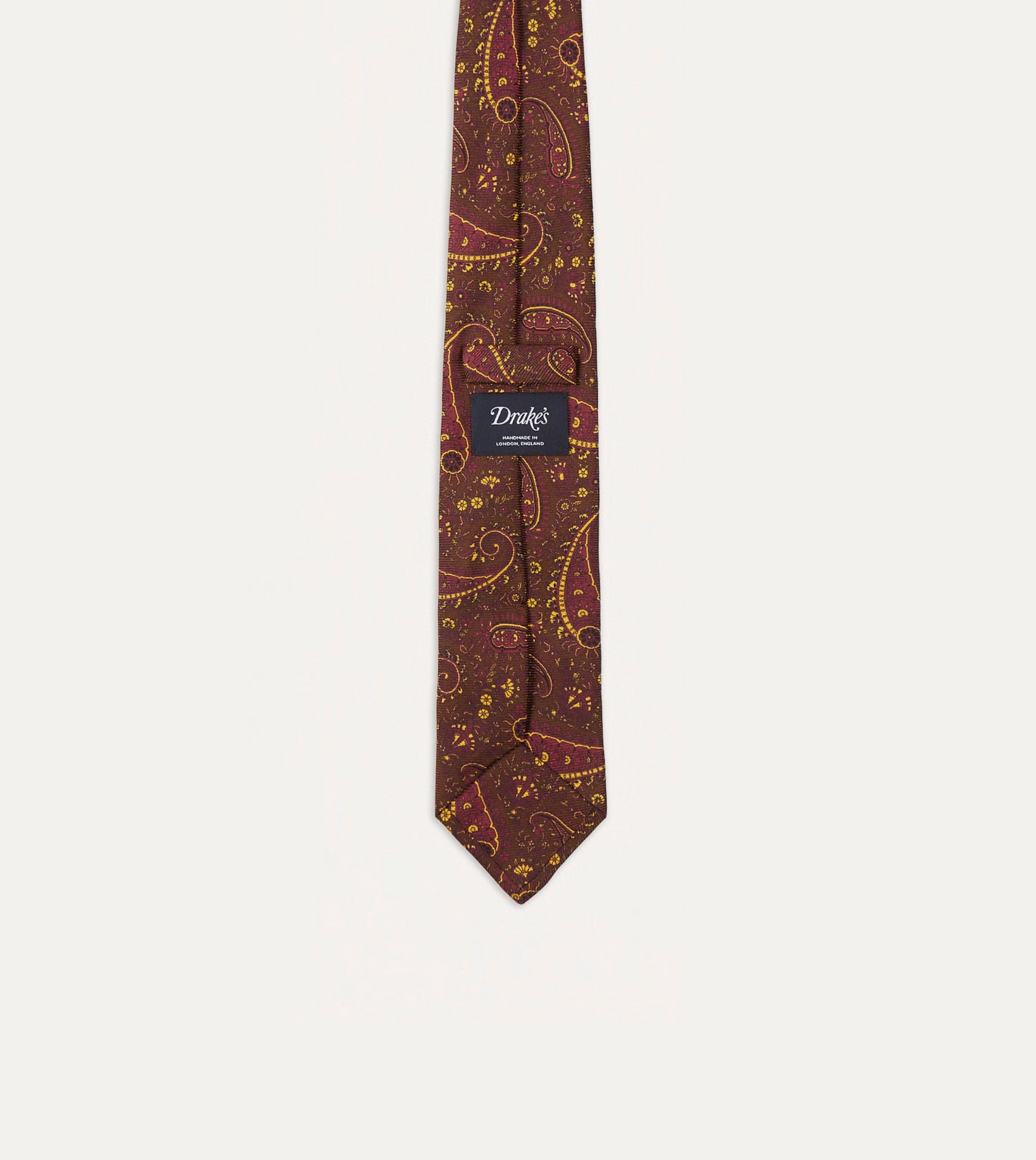 Brown, Red and Yellow Paisley Print Madder Twill Silk Tie
