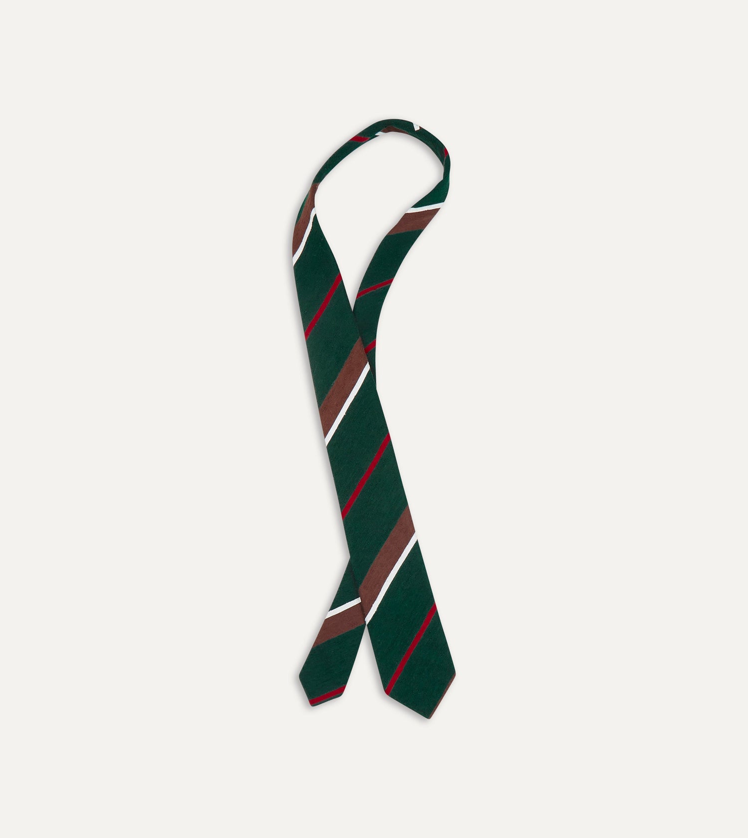 Green, Brown and White Stripe Shantung Silk Tie