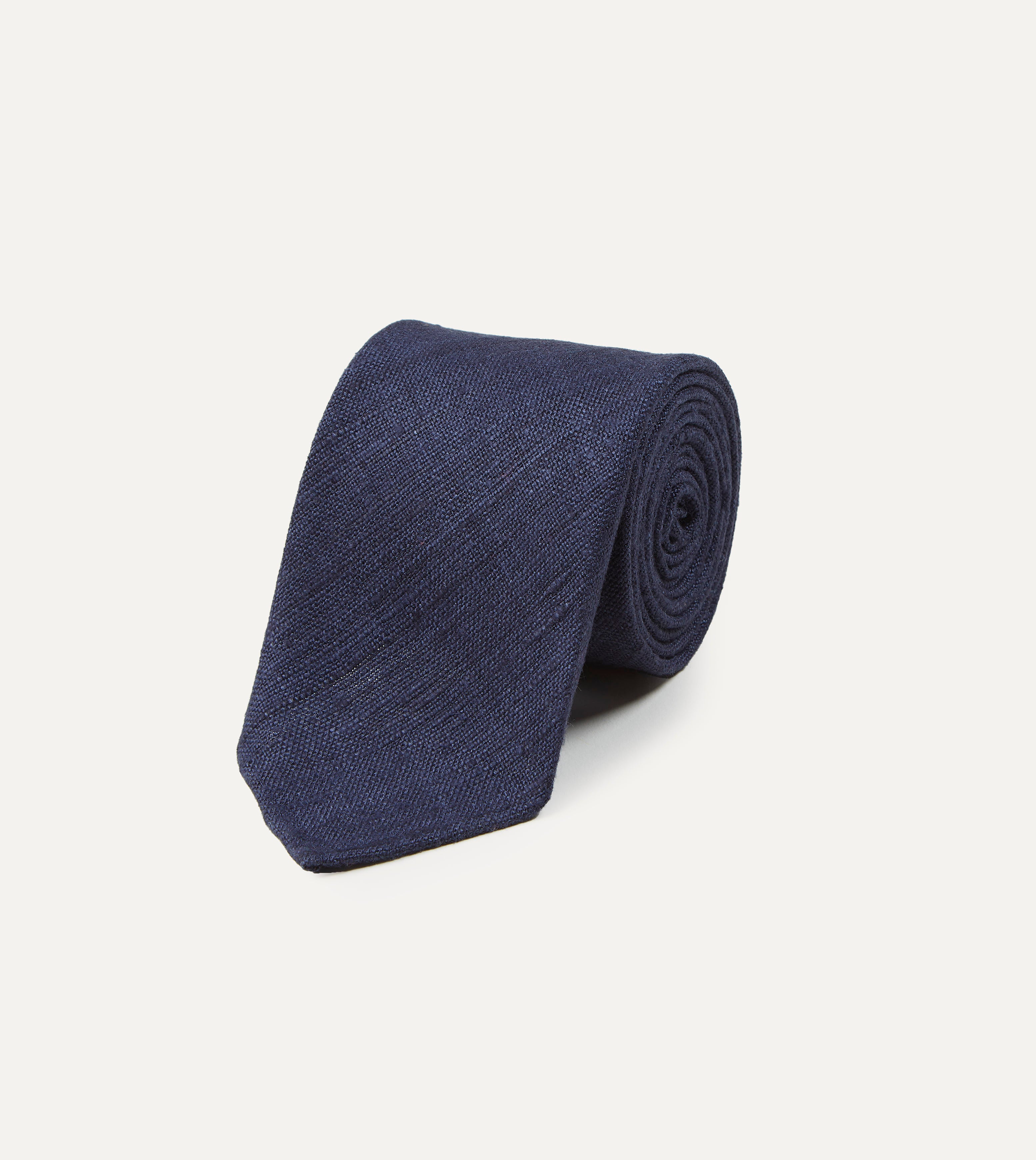 Navy Tussah Hand Rolled Silk Tie – Drakes US