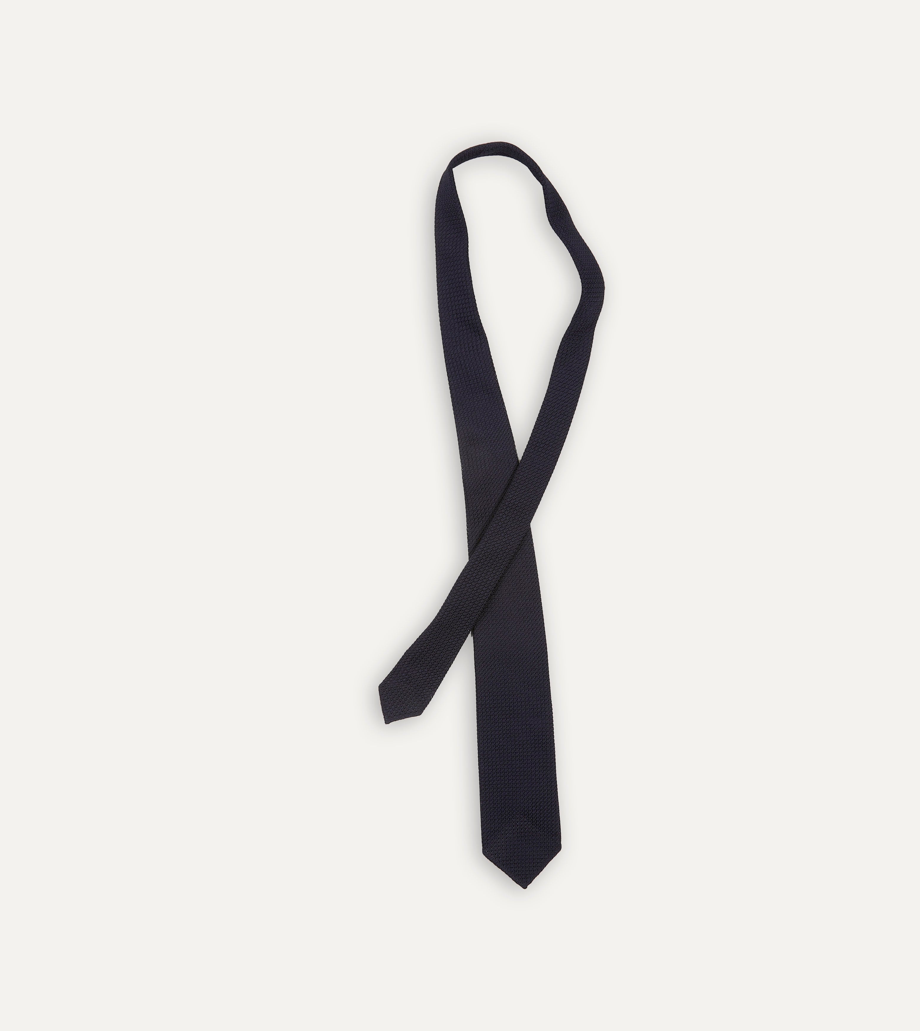 Dark Navy Hand Rolled Large Knot Grenadine Tie – Drakes US