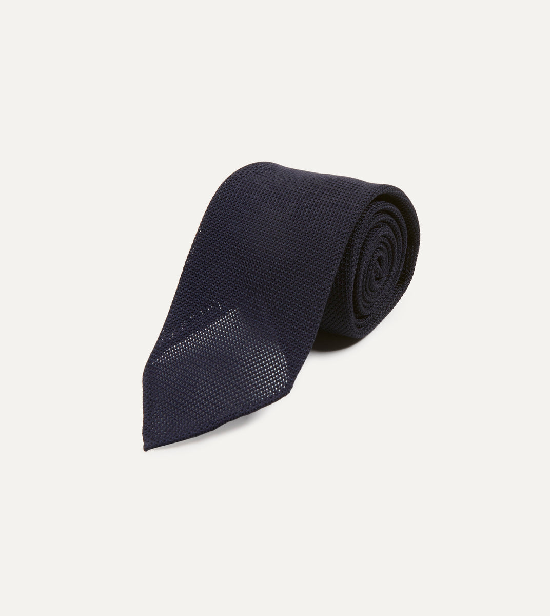 Dark Navy Fine Woven Grenadine Silk Hand Rolled Tie – Drakes US