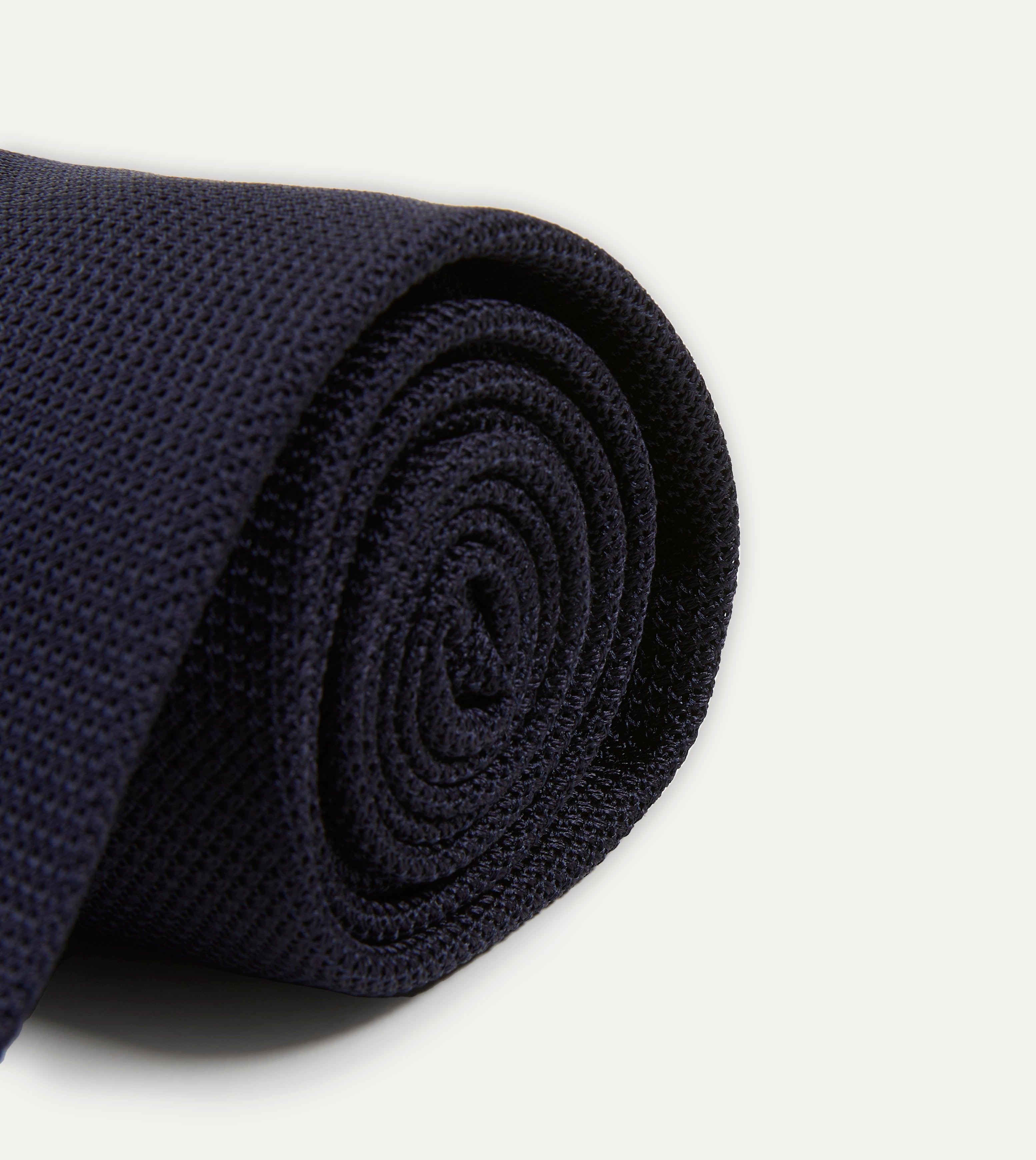 Dark Navy Fine Woven Grenadine Silk Hand Rolled Tie – Drakes US