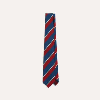 Cravatta Regimental in Lana Cashmere con Righe Celesti Blu Rosso Bianc