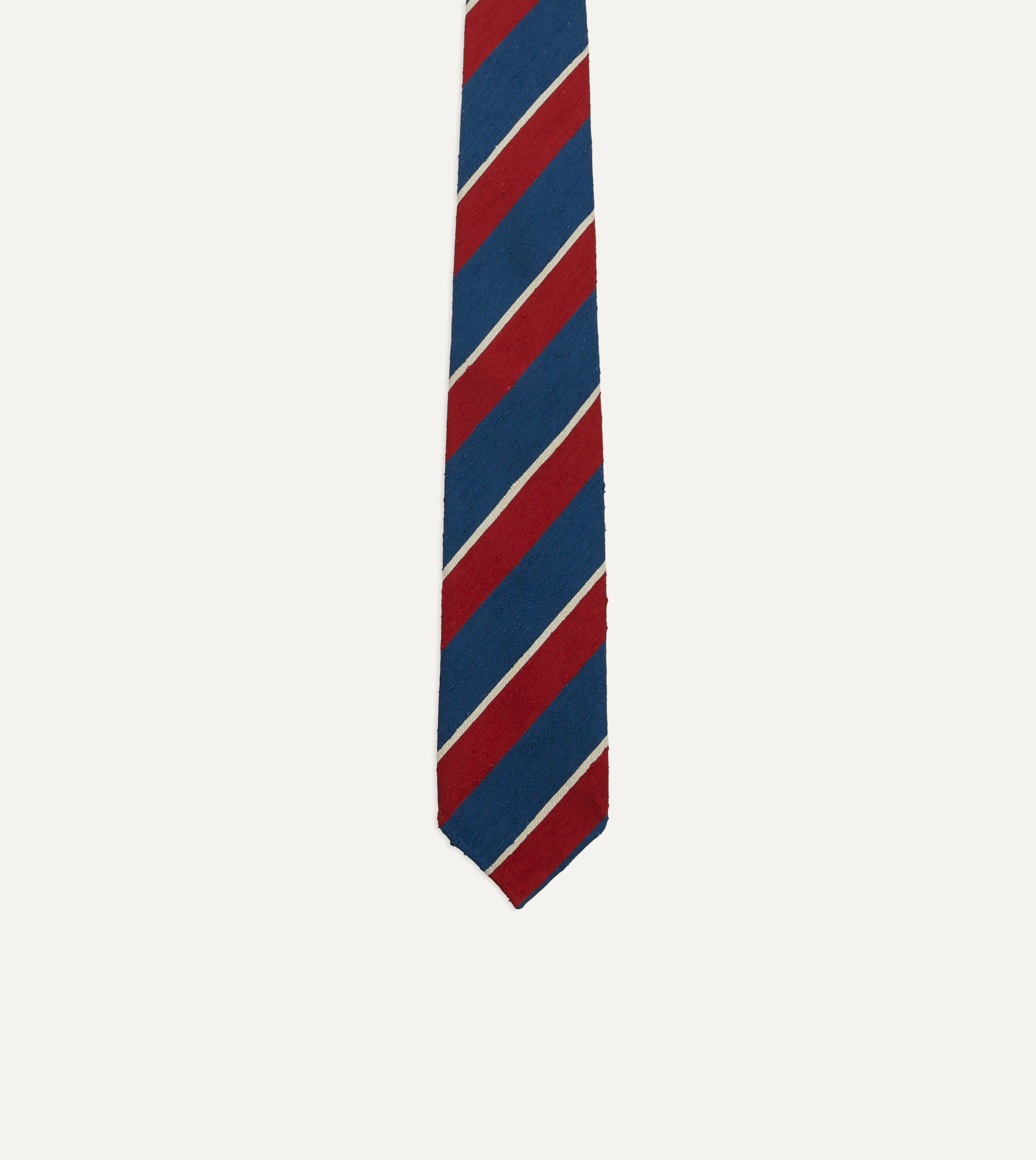 Red, Blue and White Stripe Shantung Silk Tie