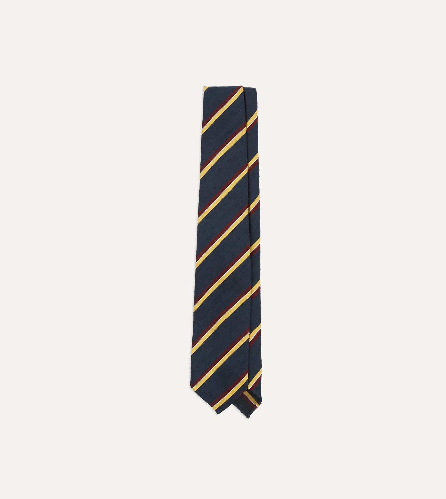 Navy, Red and Yellow Stripe Shantung Silk Tie